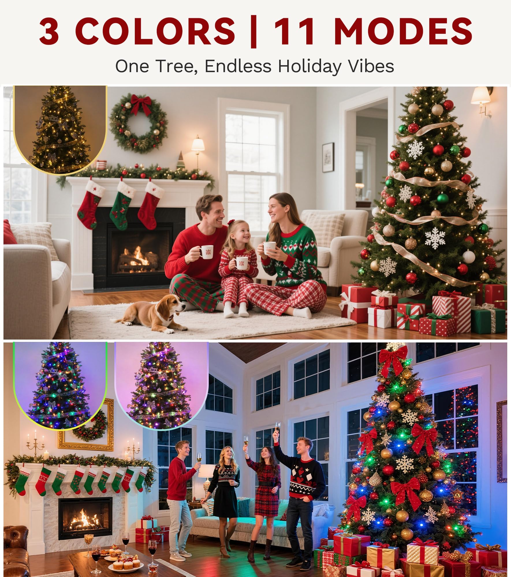 DWVO 7.5ft Pre-Lit Christmas Tree, Bell-Shaped Artificial Pine Christmas treewith 11 Light Modes, Stand Included, Fit for Holida