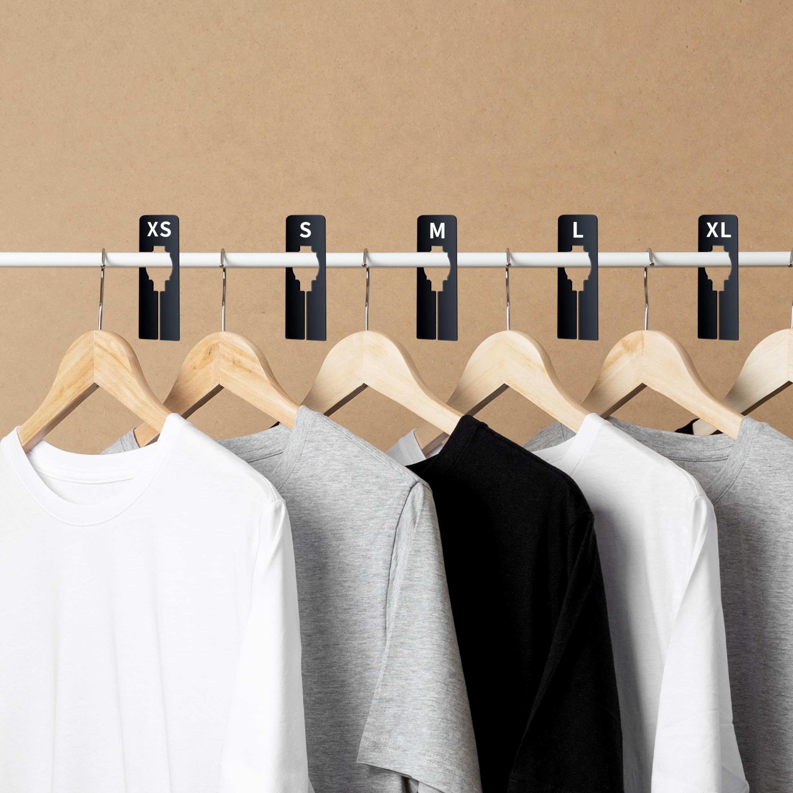 40 Pack Rectangular Black Plastic Clothing Size Closet Rack Dividers Hangers, Preprinted In 8 Sizes Xxs, Xs, S, M, L, Xl, Xxl, X