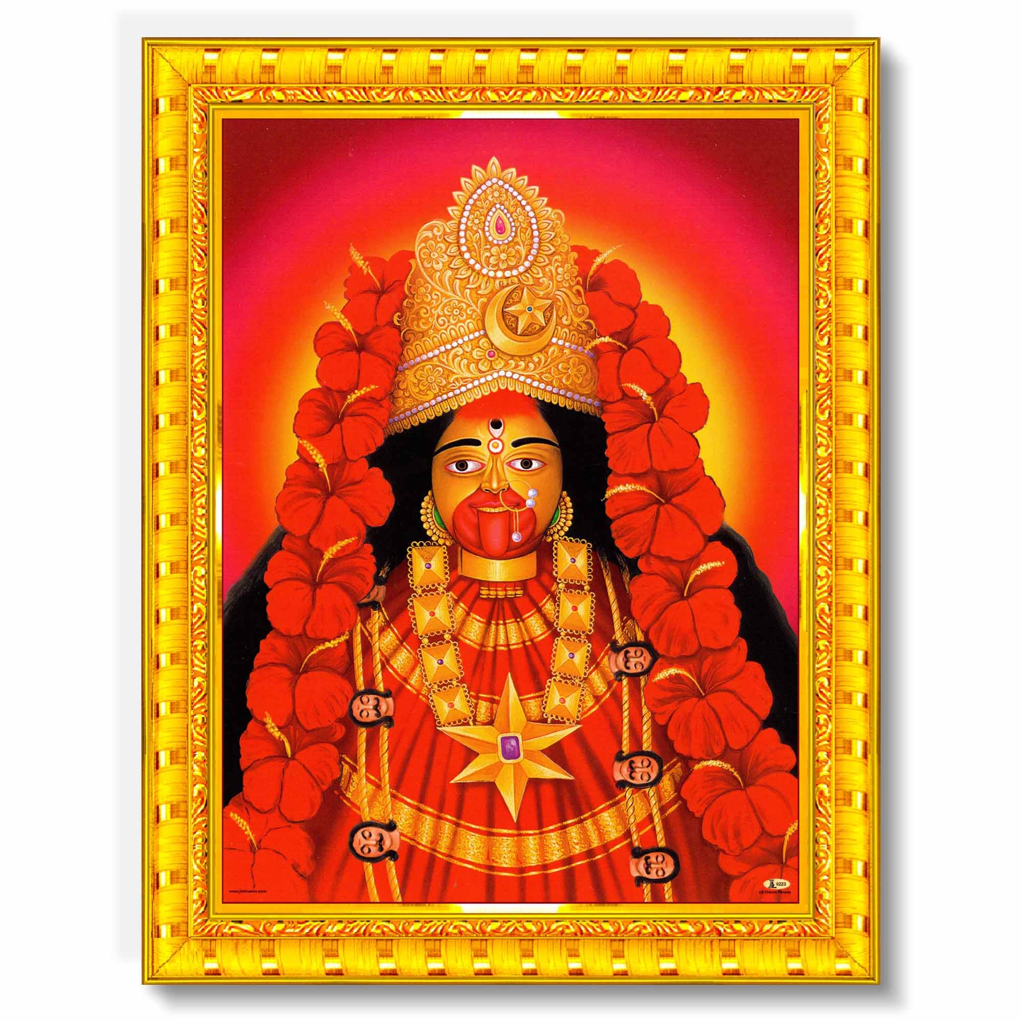 Pavan Photo Laminations Tara Maa Mata Ji Maha Kali Kalika Devi Wall Painting Framed Home Decor (Wood,Matte,Gold,Small Size,6 x 8