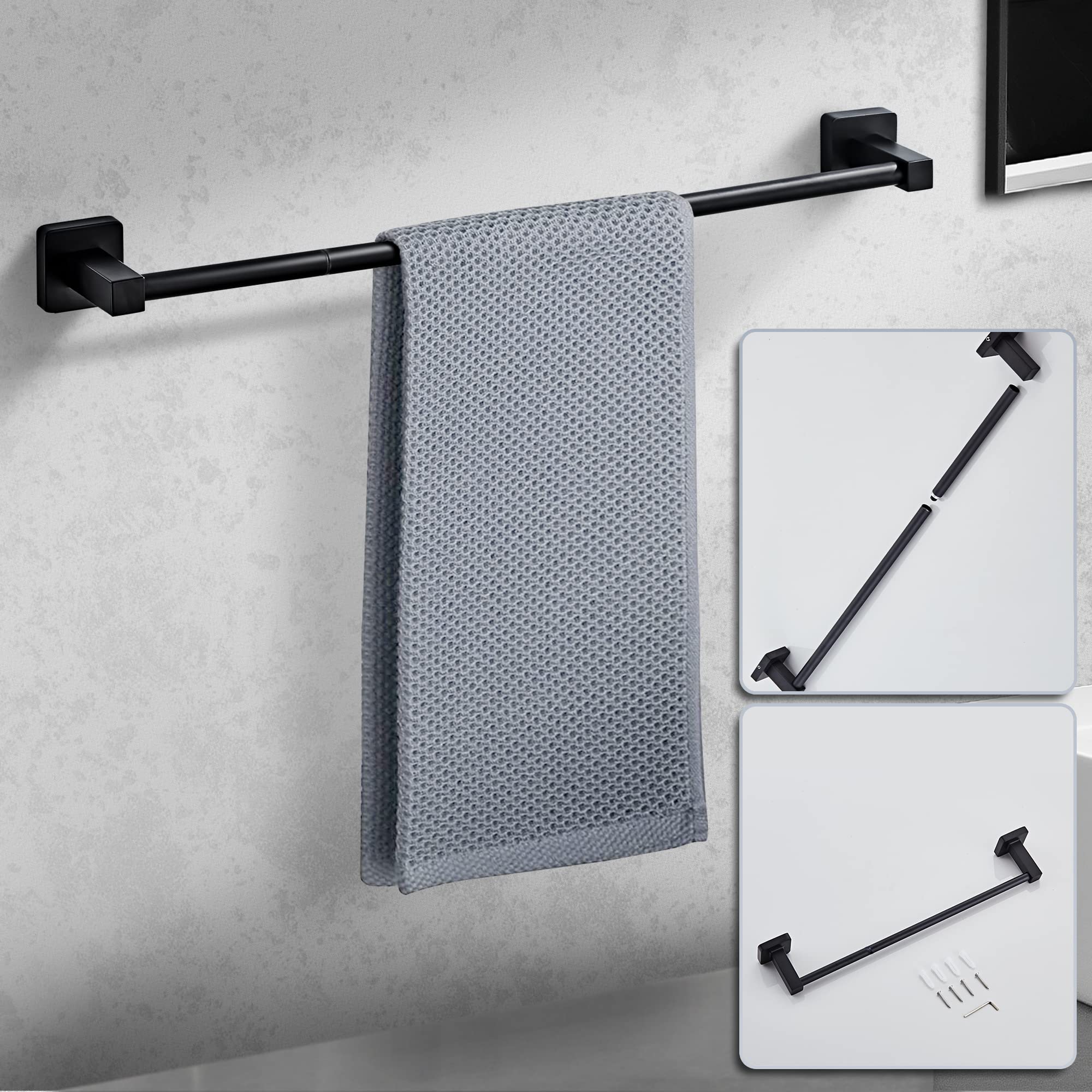 Matte Black Bathroom Hardware Set 4 Pieces Bathroom Accessories Set Stainless Steel Wall Mounted  Hand Towel Bar  Towel Ring  Robe Towel Hooks Toilet Paper Holder Towel Bar Set  23.6 Inch