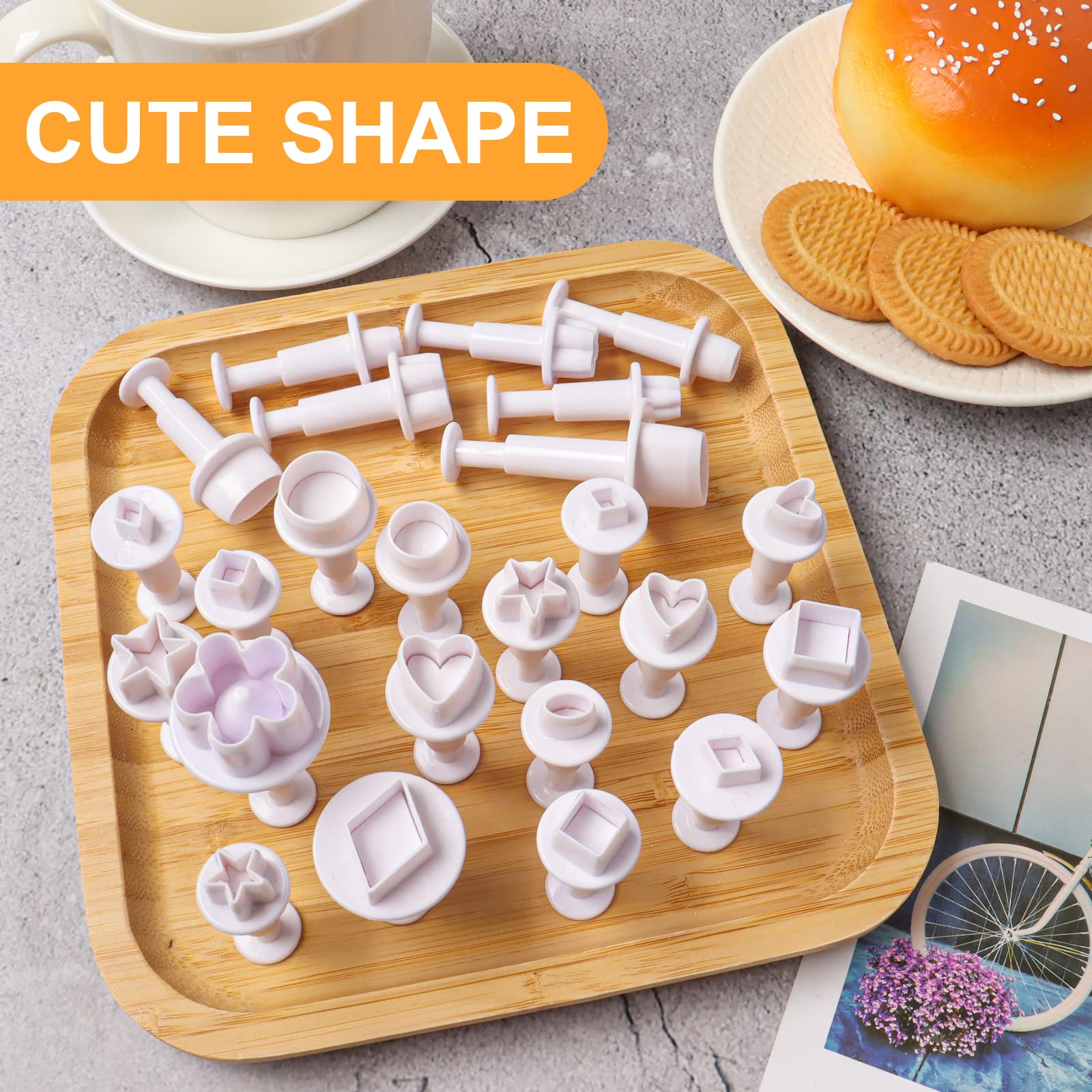 Wexpw 24 Pcs Cookie Cutters, Fondant Cake Cookie Plunger Cutter, Mini Plastic Biscuit Plunger Fondant Decorating Mold, Heart/Squ
