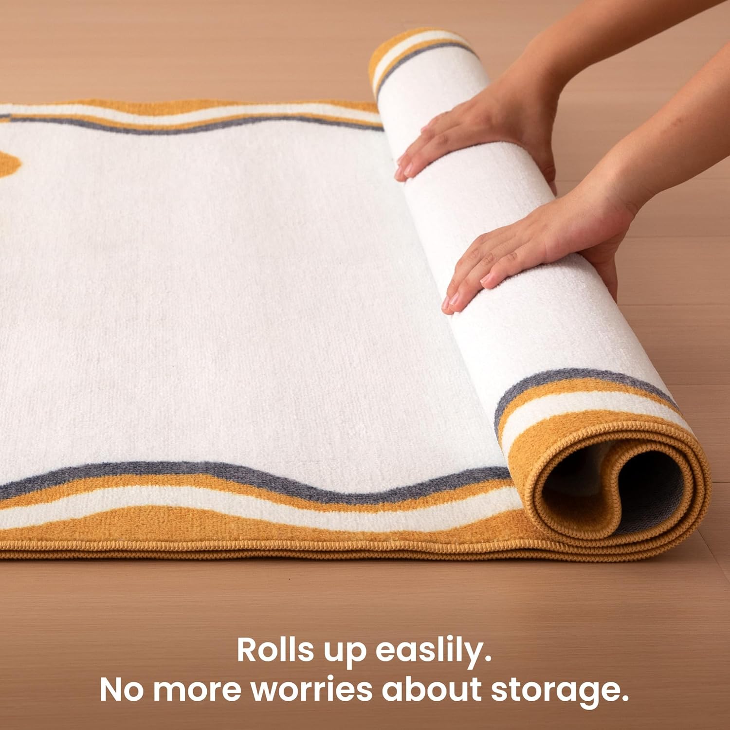 Machine Washable Non Slip Kids Rugs for Living Room & Bedroom - Beige Yellow