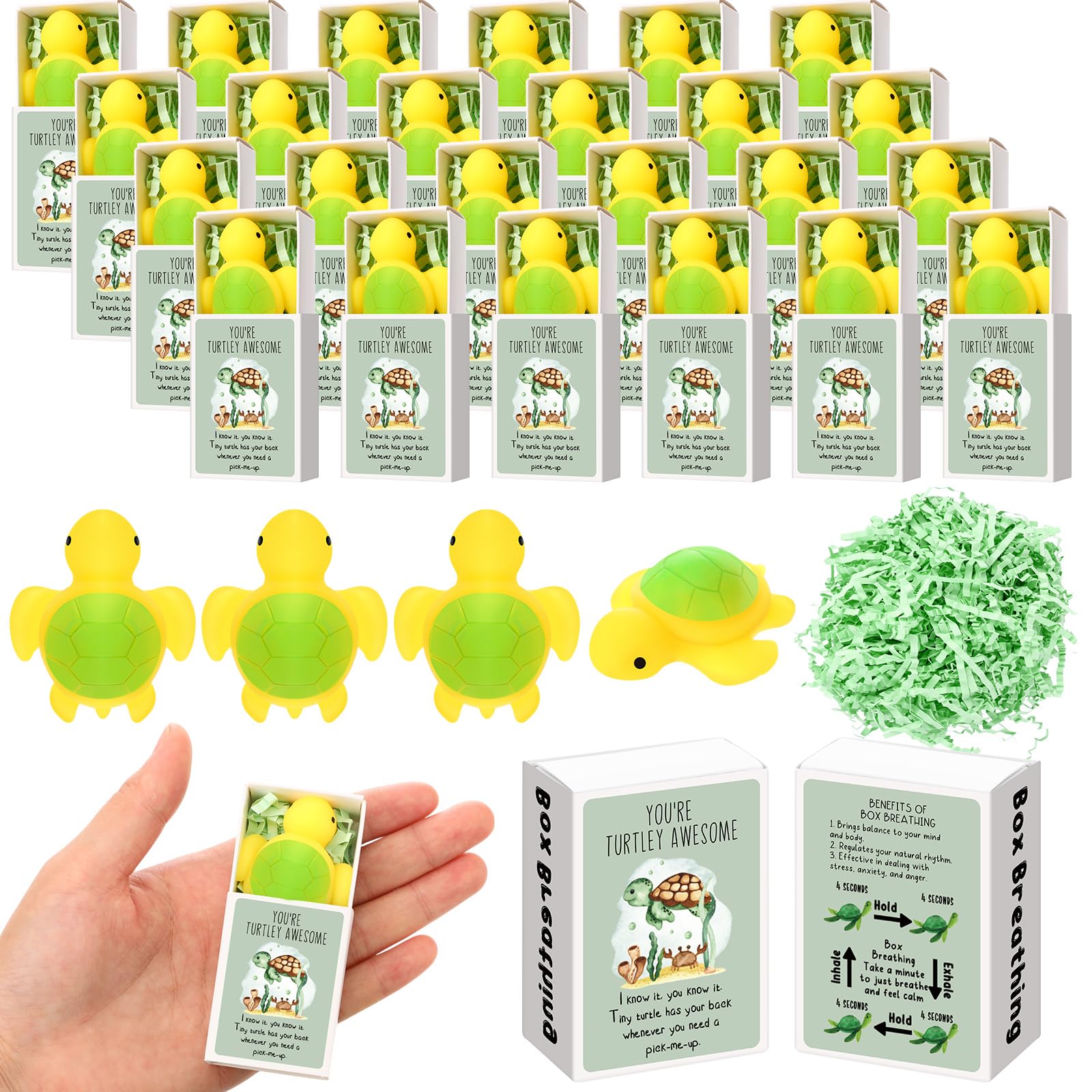 Wettarn 24 Sets Appreciation Gifts Turtle Stress Balls with Support Gift Boxes You Are Awesome Inspirational Party Favors for Em