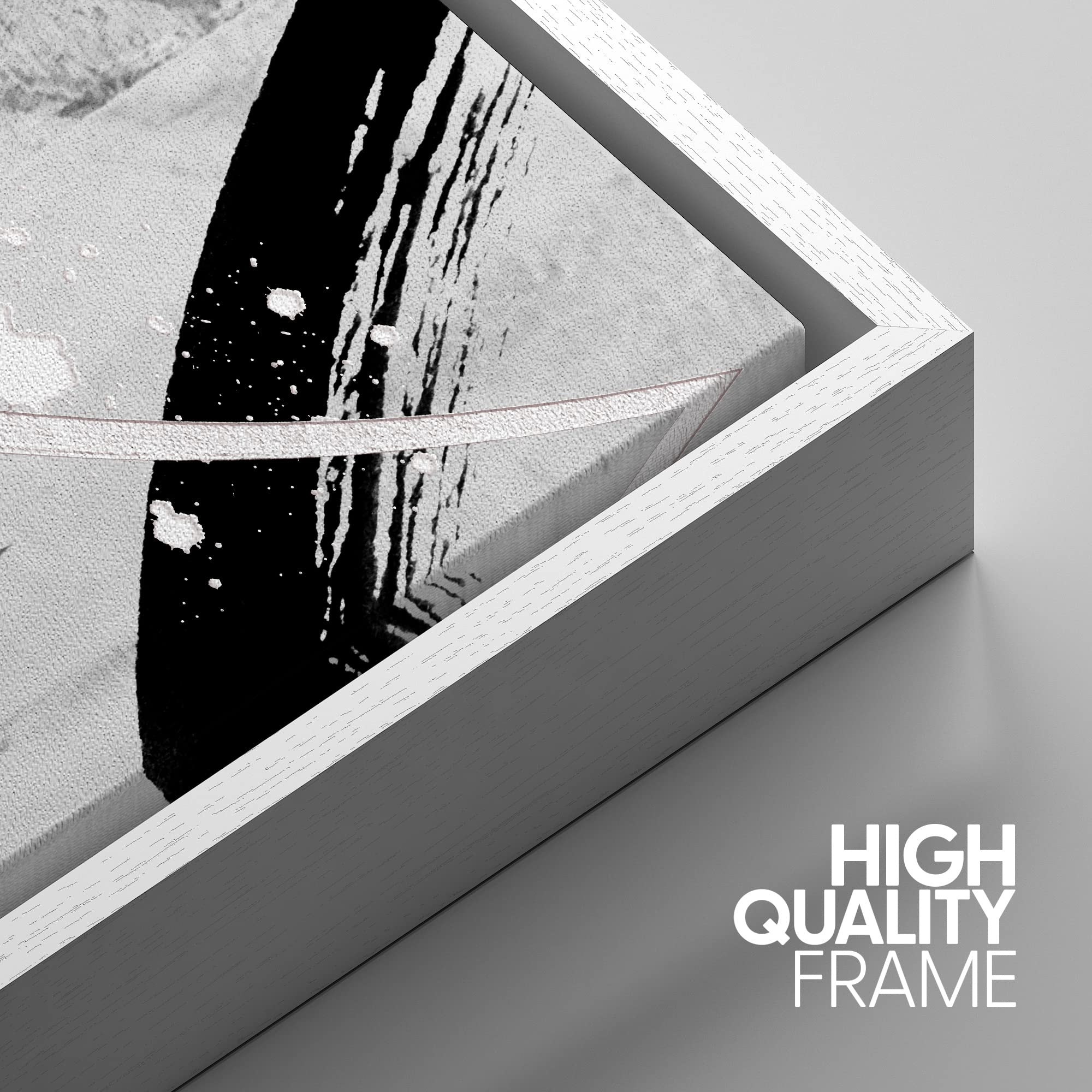Idea4Wall Framed Canvas Print Wall Art Set Black Gray White Geometric Paint Strokes Abstract Shapes Illustrations Modern Art Dec