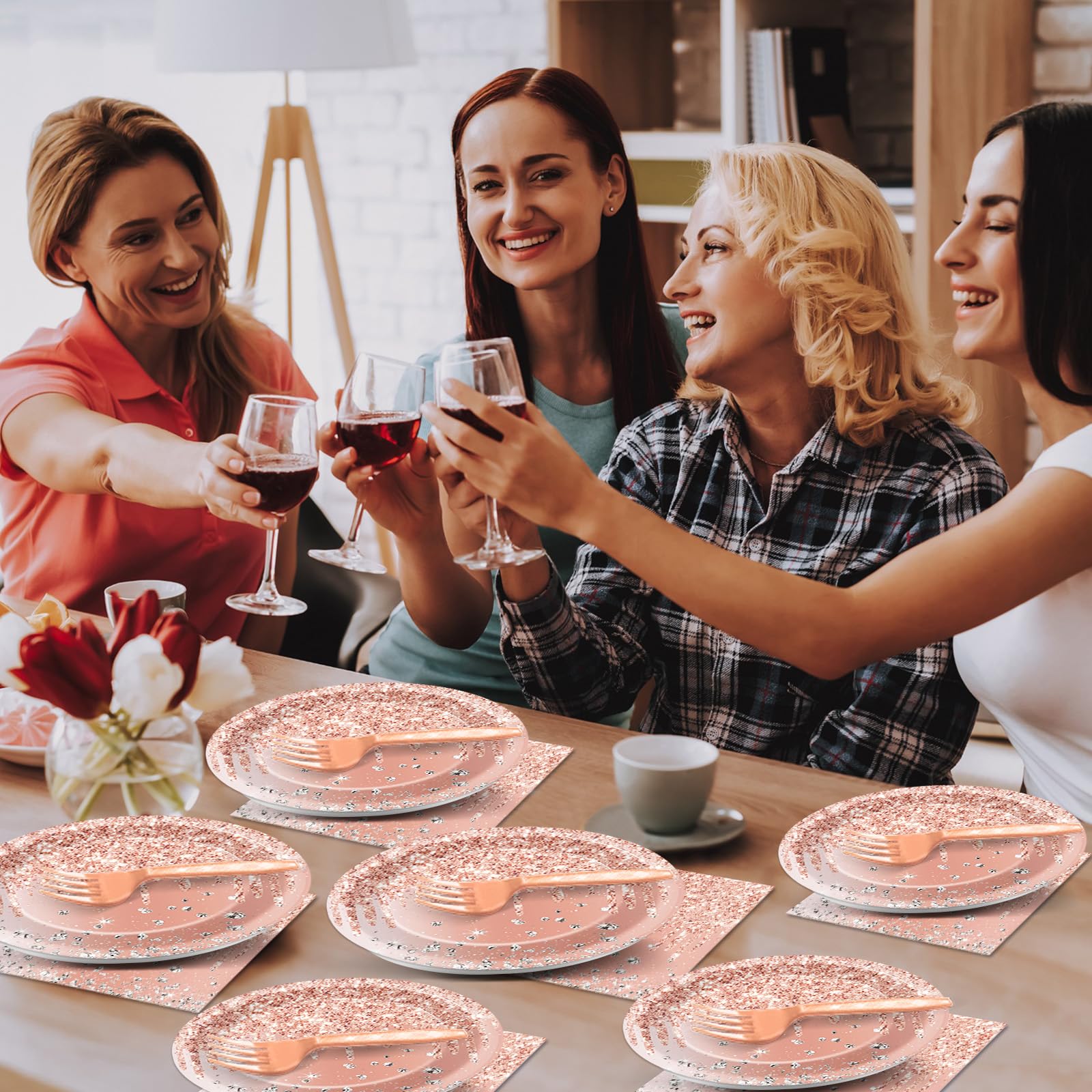 200Pcs Rose Gold Birthday Party Plates And Napkins Pink Rose Gold Birthday Party Decorations Rose Gold Party Tableware Set Serve
