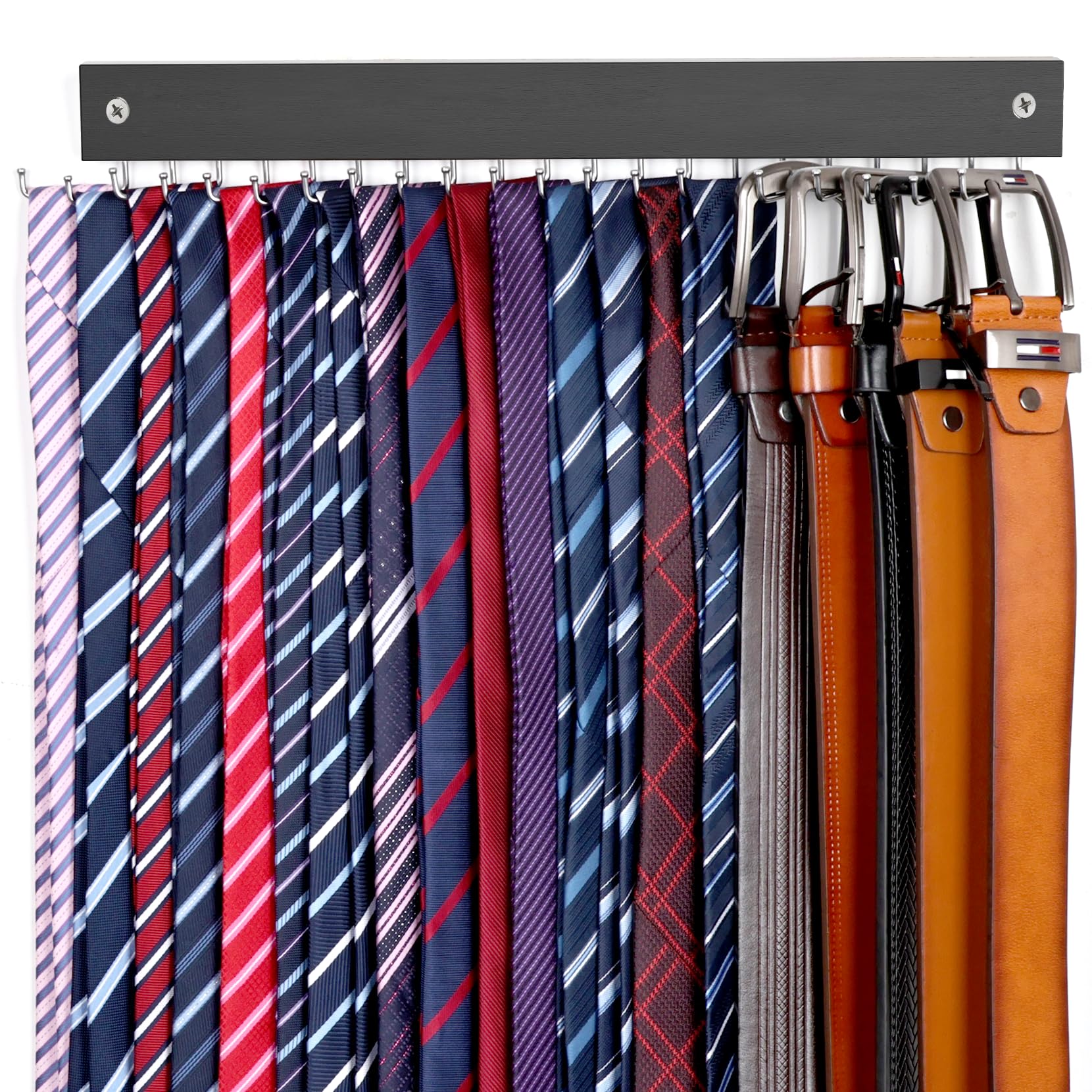 Belt Hanger Tie Rack Wall Mounted, 360Rotating Belt Organizer Tie Hanger Max 20 Storage For Belt, Ties, Purse, Scarves, Tank Top