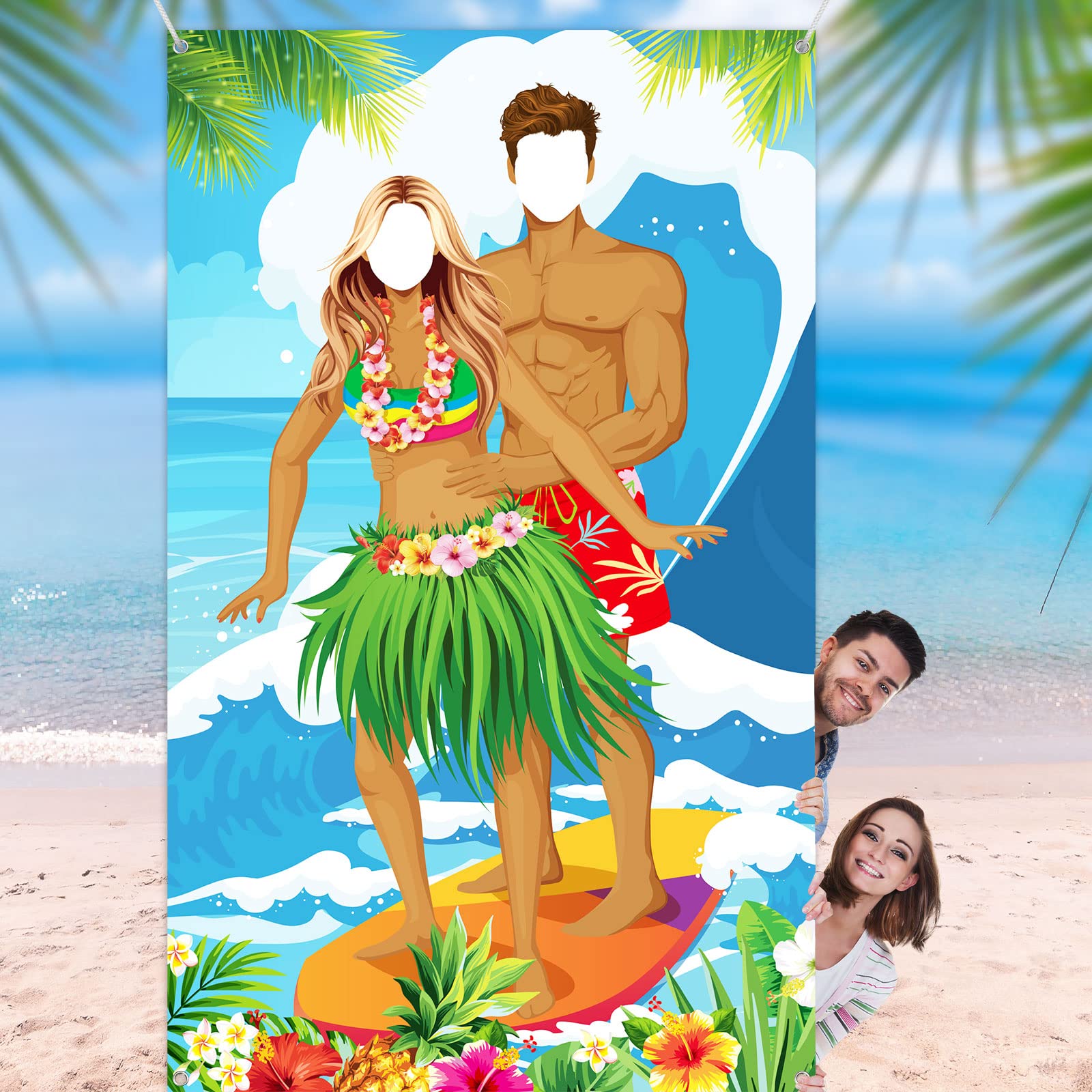Luau Couple Photo Door Banner Hawaiian Party Decorations Tiki Luau Photo Props Aloha Tiki Banner For Party Hawaiian Door Banner