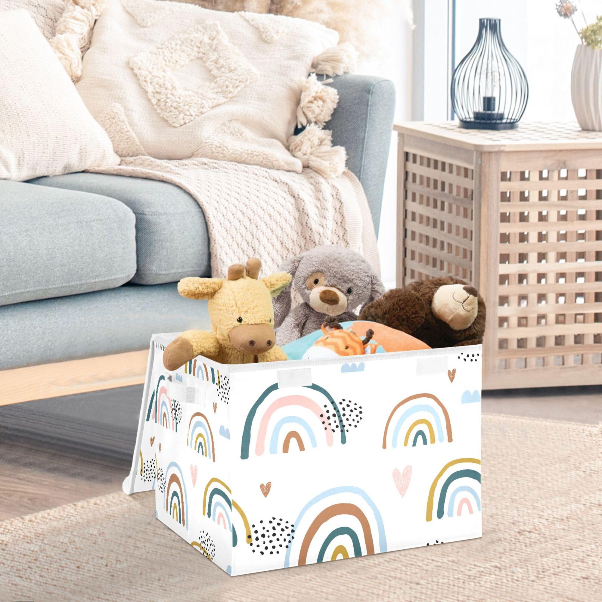 Xigua Cartoon Rainbow Storage Bins With Lids And Carrying Handle,Foldable Storage Boxes Organizer Containers Baskets Cube With C