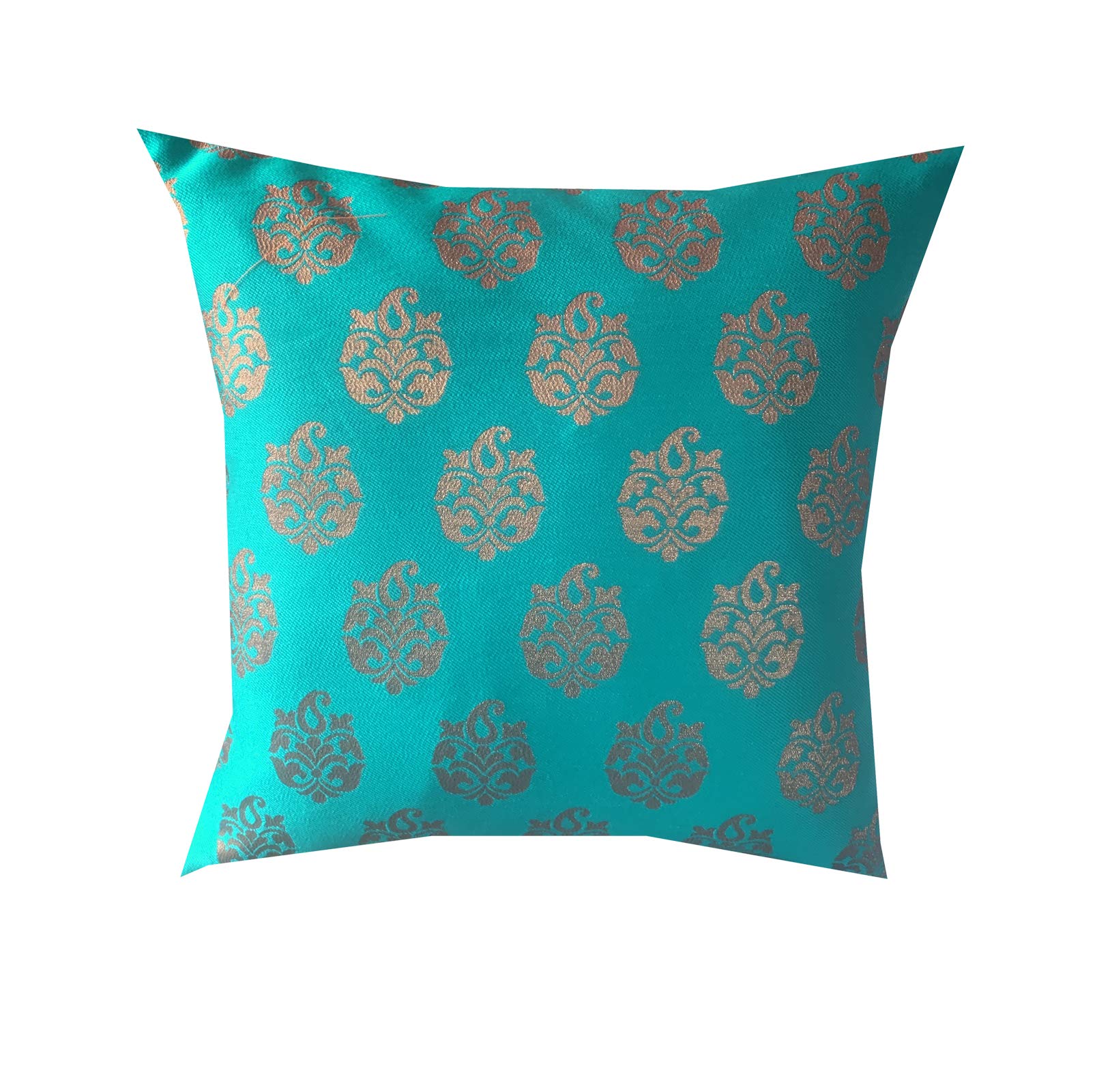 Pink Parrot Jacquard Silk Multi Colour Square Cushion Cover 16X16 Inch-Set 5 Pcs, 150 Tc