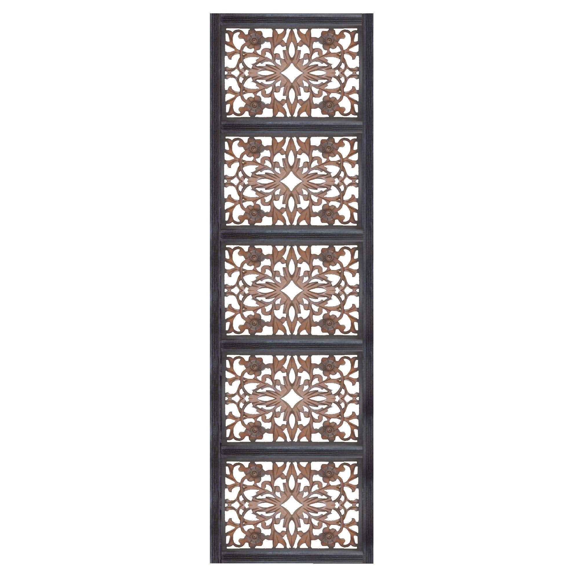 Benzara BM01869 Rectangular Wall Panel with Intricate Floral Carvings, Burnt Black