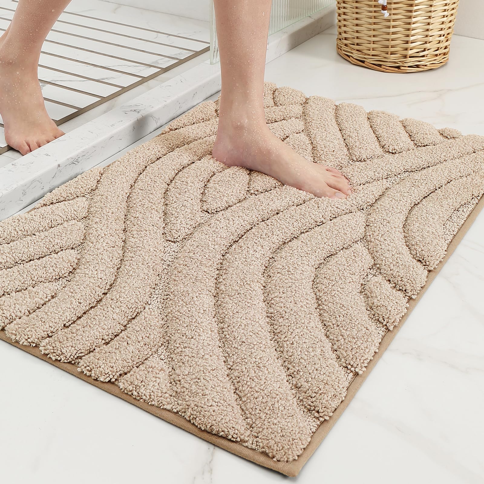 Color G Beige Bathroom Rugs Runner Absorbent Bath Mat For Shower, 20 X 51 Non Slip Bath Rugs For Bathroom, Soft Washable Bathmat