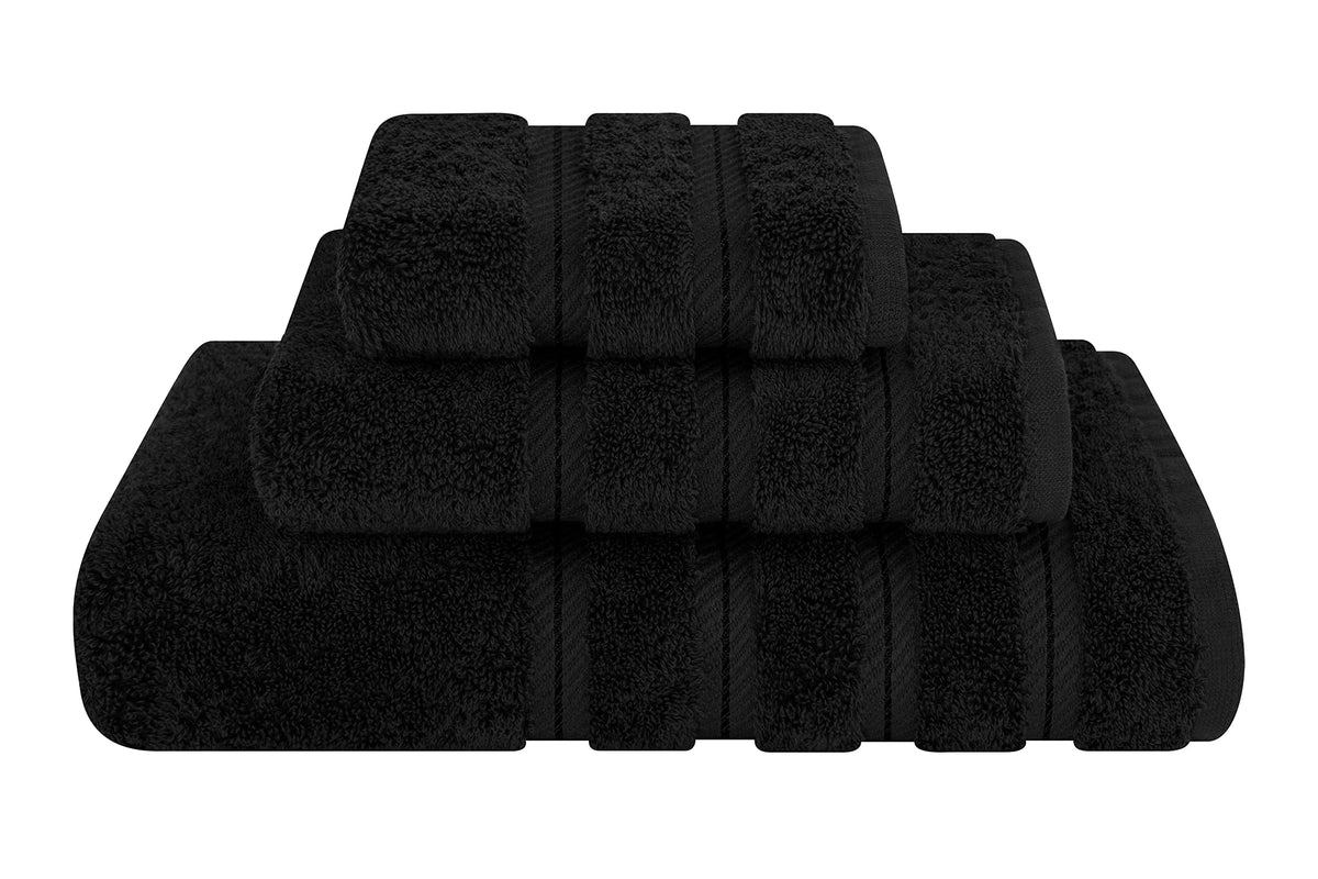 American Soft Linen 3 Piece Towel Sets, 1 Bath Towel 1 Hand Towel 1 Washcloth, 100% Turkish Cotton Towels For Bathroom, Black To