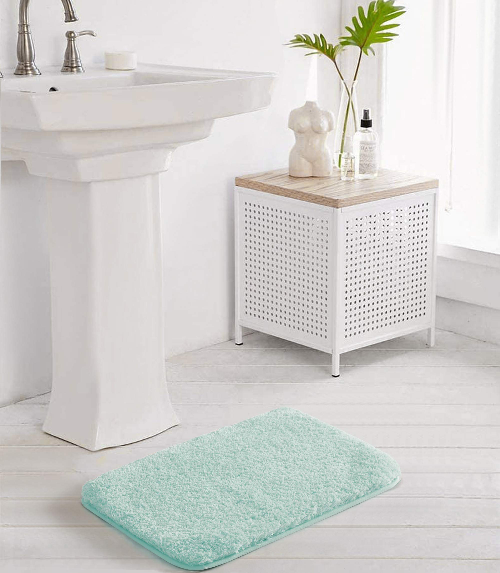 Suchtale Bathroom Rug Non Slip Bath Mat For Bathroom (16 X 24, Aqua) Water Absorbent Soft Microfiber Shaggy Bathroom Mat Machine
