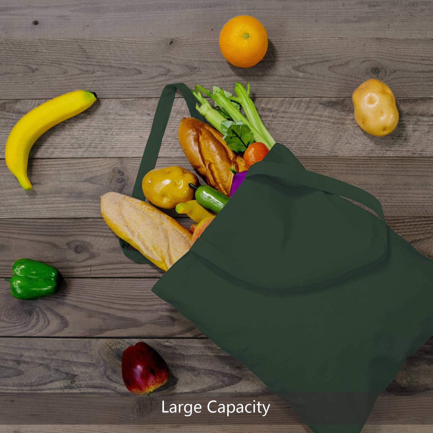 Topdesign 24-Pack Economical 16''X15'' Green Black Cotton Tote Bag, Lightweight Medium Reusable Grocery Shopping Cloth Bags, Sui