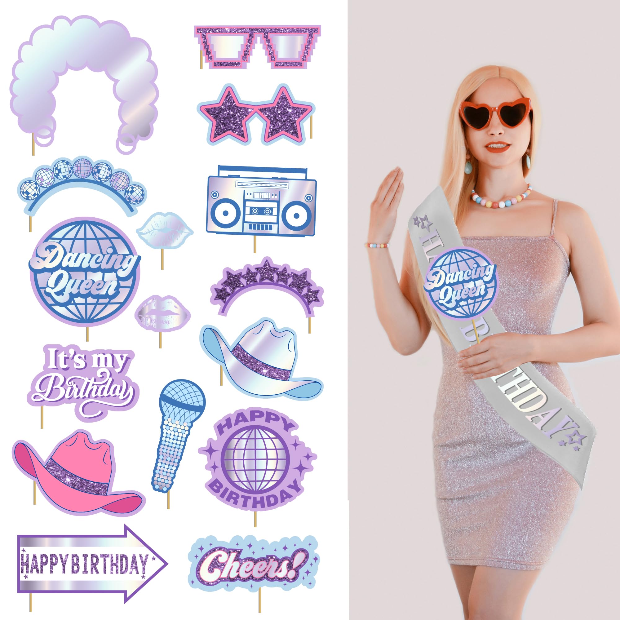 Jenmir, Iridescent Disco Birthday Party Decorations - (Total 110Pcs) Happy Birthday Banner, Party Supplies For Her, Balloons,Dis