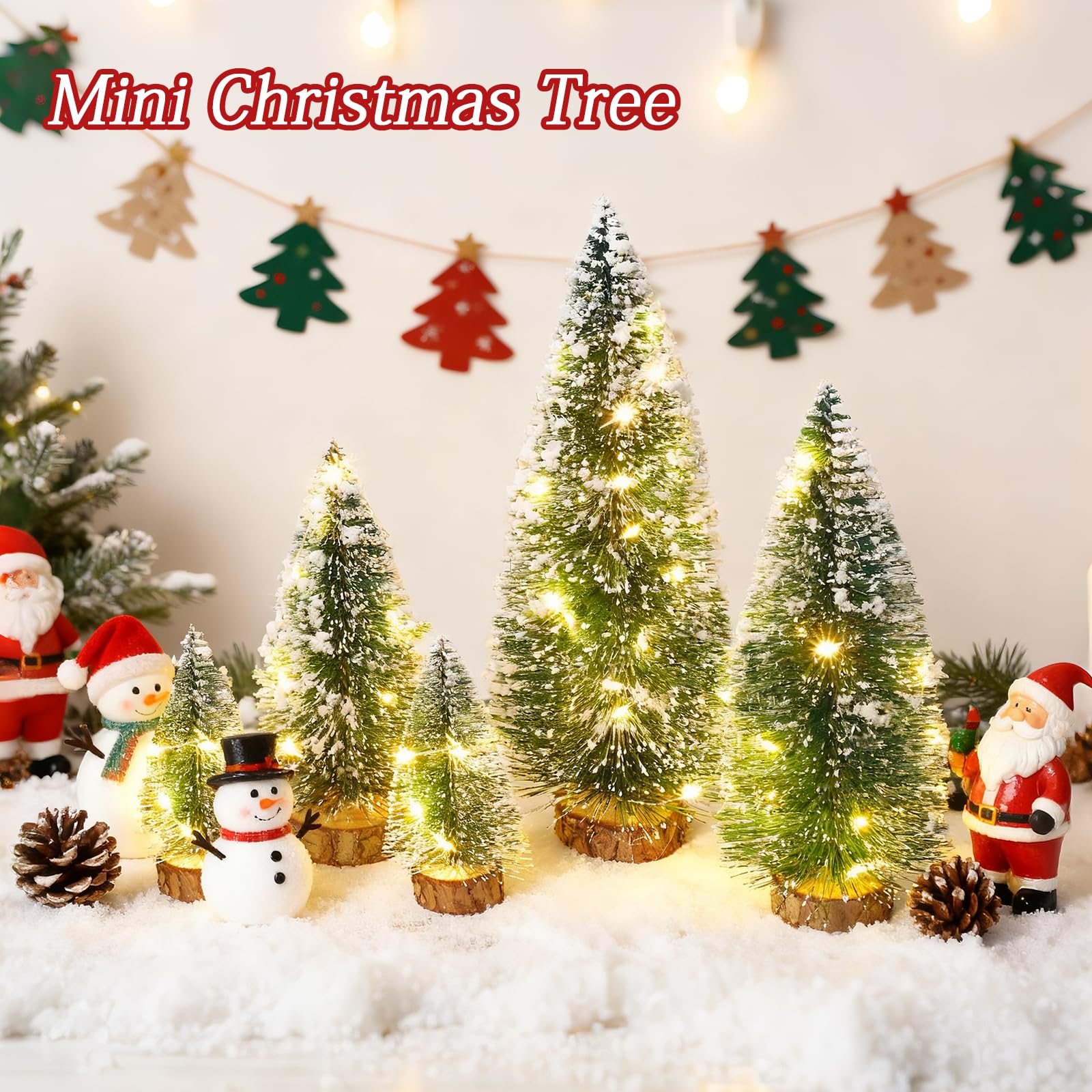 Mini Christmas Tree with Lights, Small Table Top Decorations, Desktop Miniature Pine Tree Xmas Holiday Decor Indoor Home, Bottle