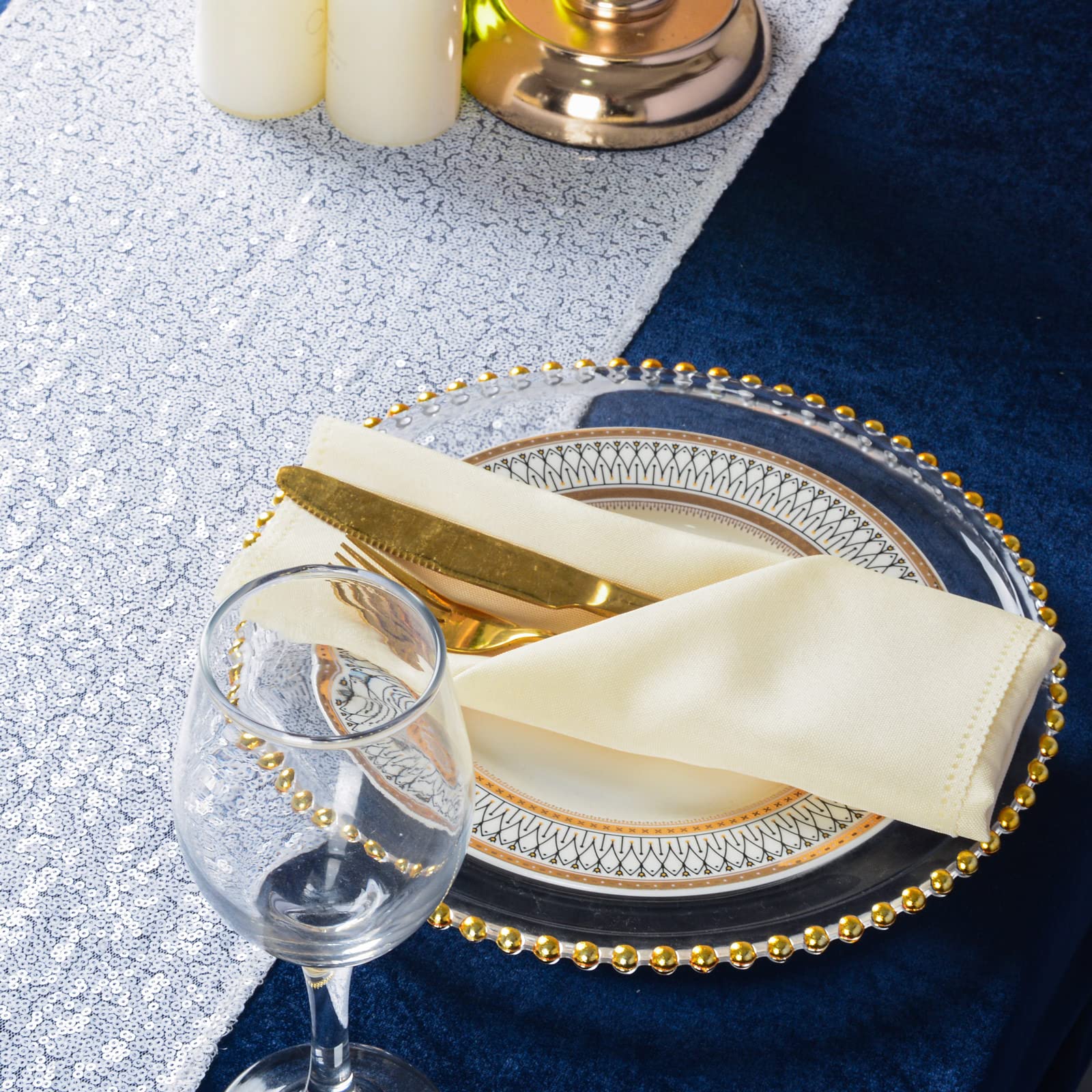 Shinybeauty White Table Runner 12X72-Inch Rectangle-White-Sequin Table Runner- For Wedding/Party/Decor