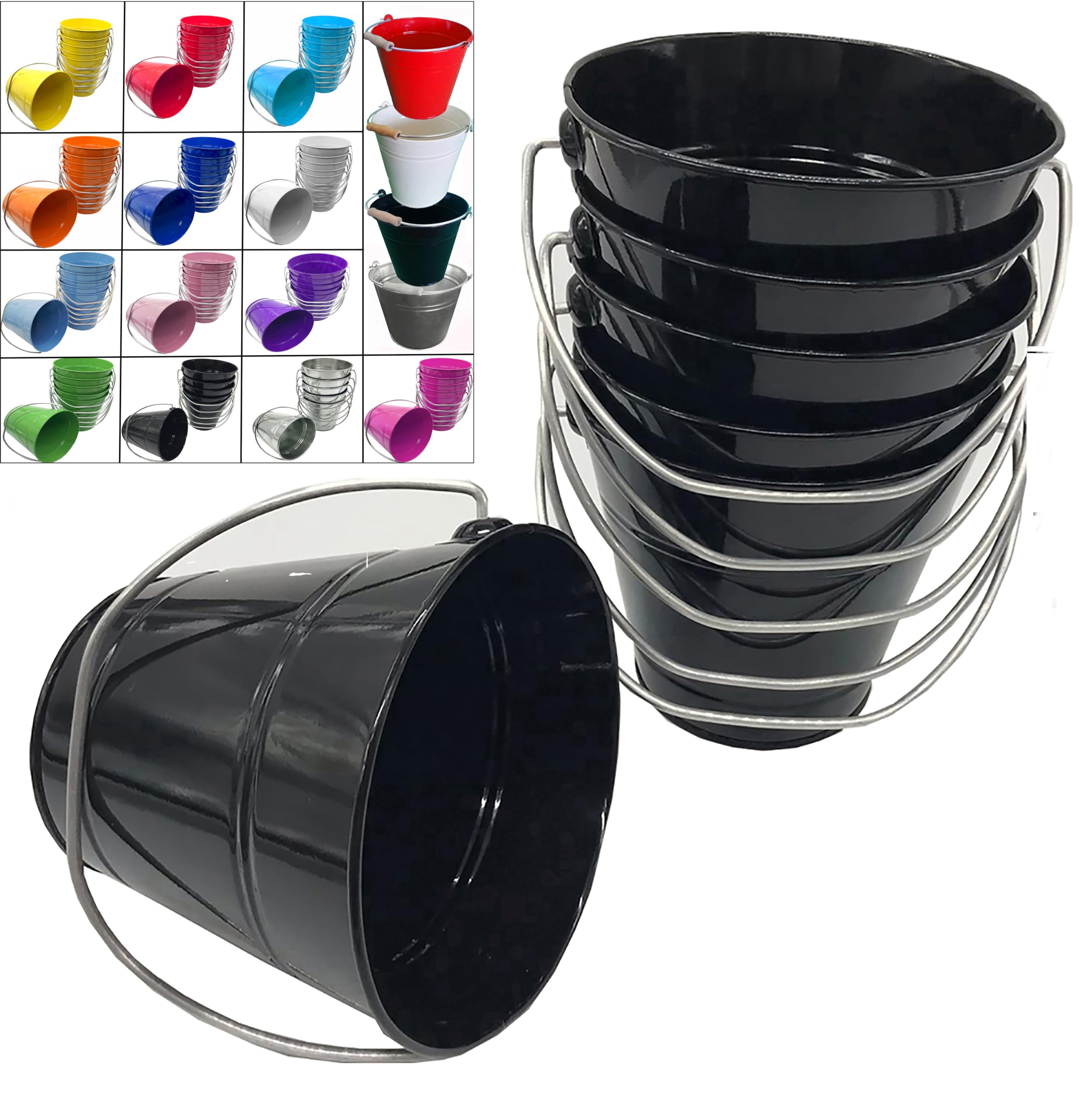 Italia 6 Pack Size 4.3 X 4.3 H, Quality Metal Bucket, 0.5 Quart Color Black 6-Pack