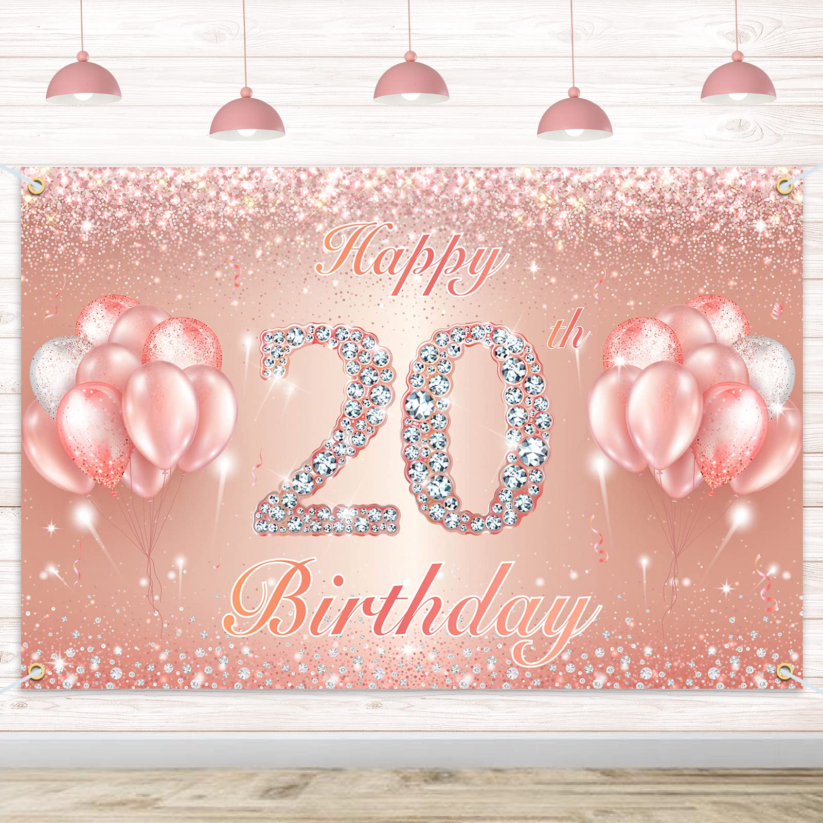 Happy 20Th Birthday Banner Backdrop - 20 Birthday Party Decorations Supplies For Women Or Men - Rose Gold 4 X 6Ft