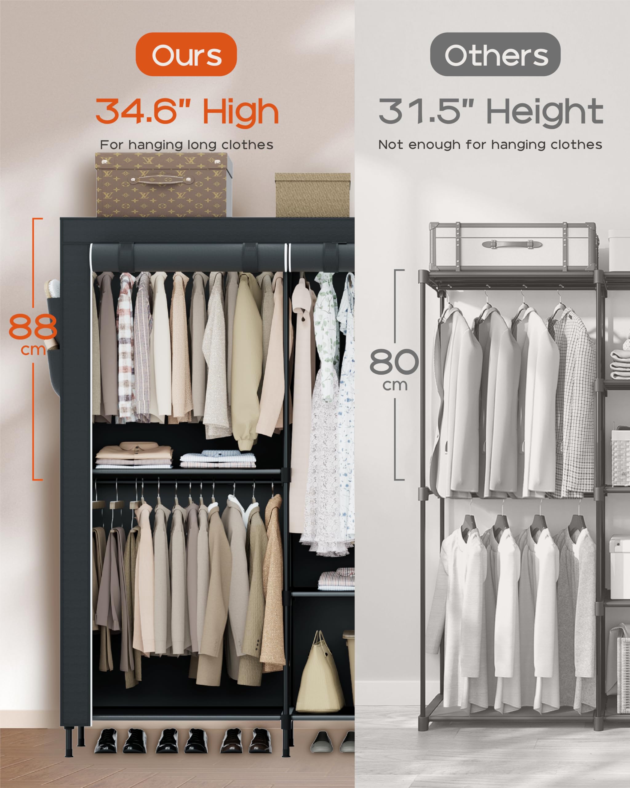 Casamaya Portable Closet, 81.5 Inch Extra Large Capacity Wardrobe Closet With Cover, Clothes Storage Organizer With Shelves And