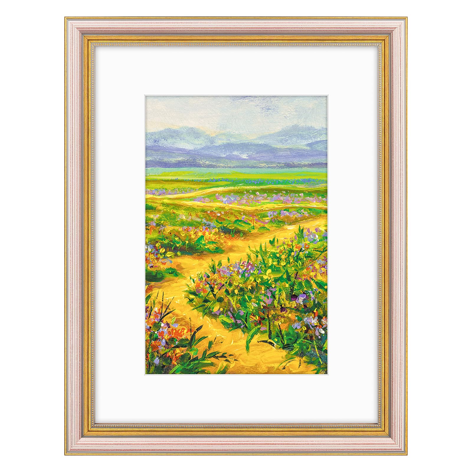 Golden State Art,12x16 Ornate Picture Frame with White Mat for 8x12 Photo or Display 12 x 16 Prints without Mat Color Striped Pu