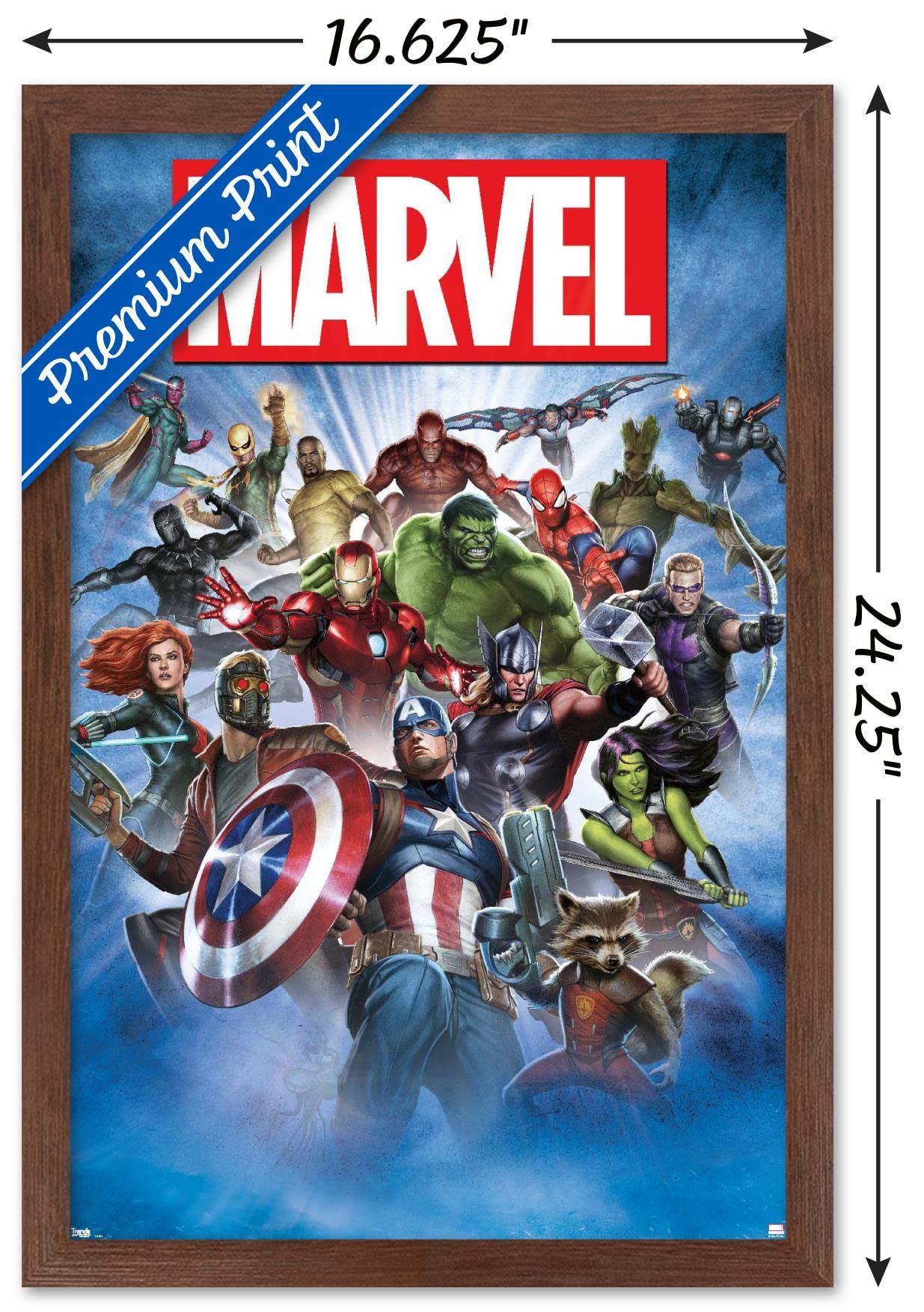 Trends International Marvel Comics - Group Shot Wall Poster, 14.725'' X 22.375'', Mahogany Framed Version