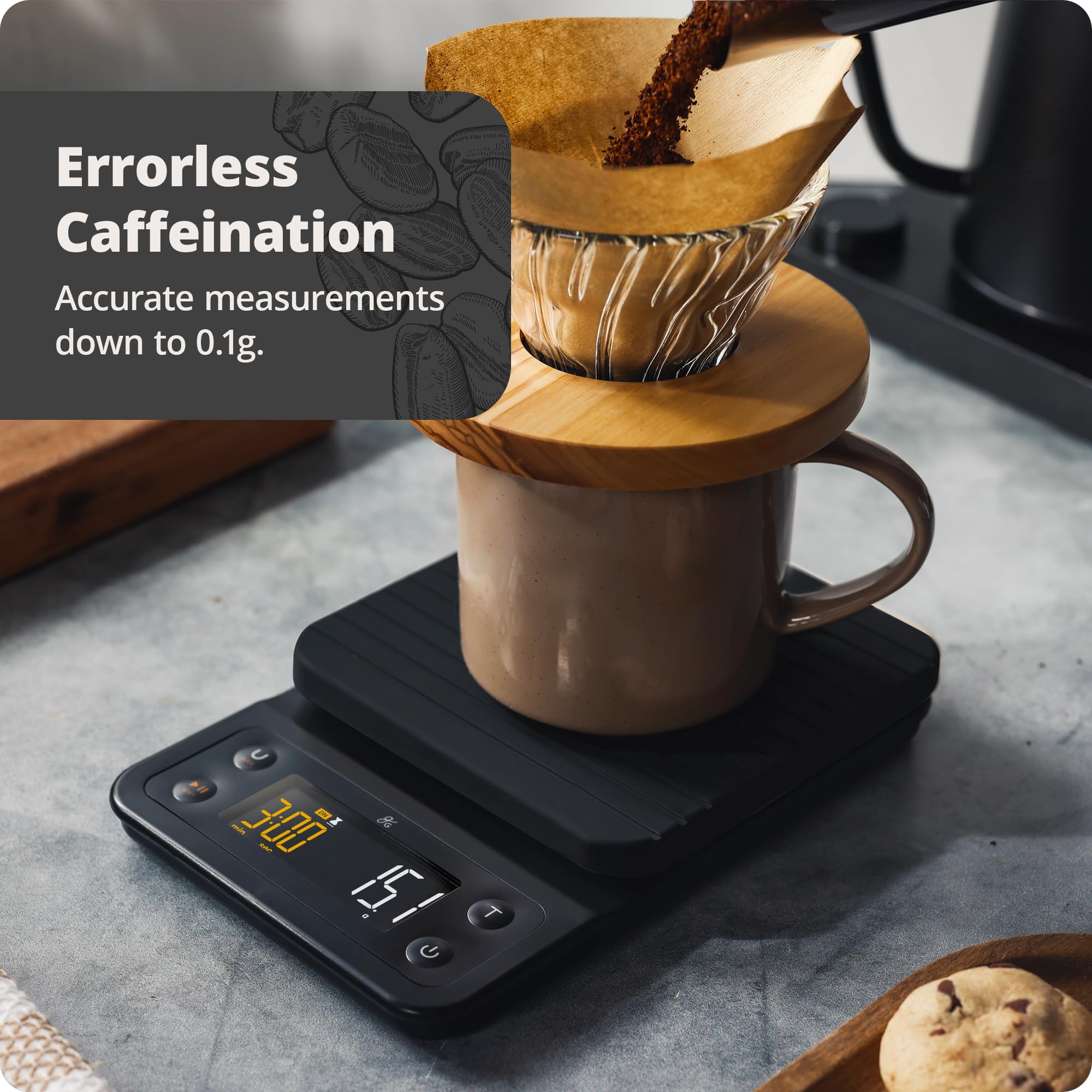 Greater Goods 0.1G Precision Coffee Scale With Timer - 3Kg Digital Scale For Pour-Over, Espresso, French Press, Kitchen Use (Ony