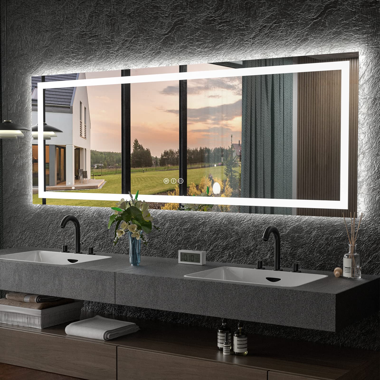 Oddsan 84X32 Large Lighted Mirror For Bathroom, Led Vanity Mirror With Lights, Illuminated Mirror For Wall, Dimmable, Anti-Fog,