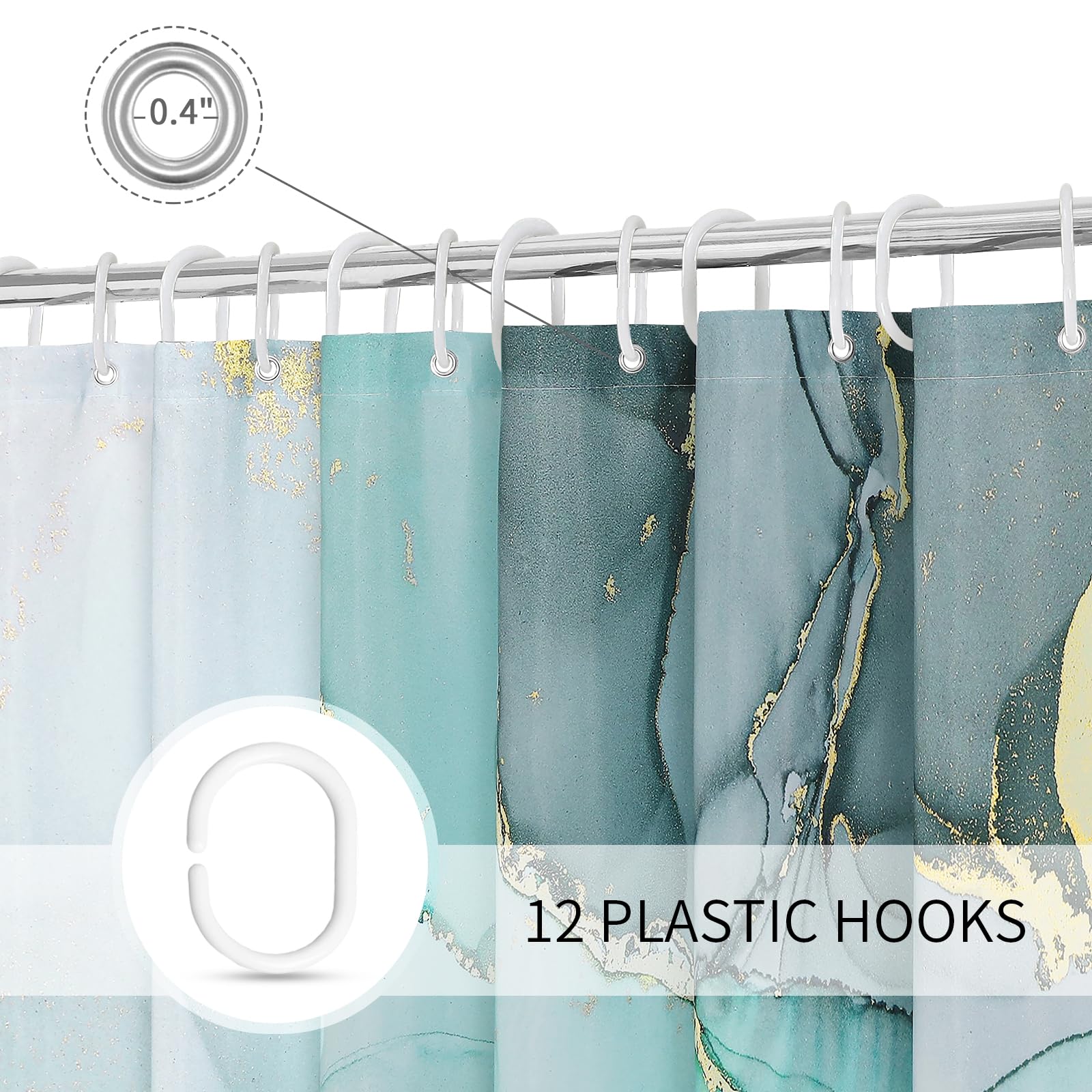 Gibelle Abstract Teal Marble Shower Curtain, Turquoise Marble Shower Curtain For Bathroom, Modern Ink Art Decor Waterproof Fabri