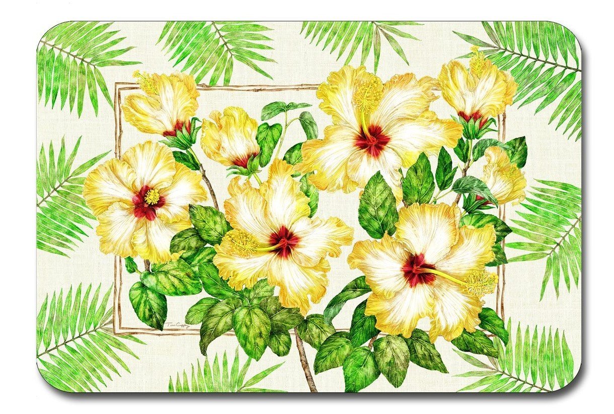 Keller Charles 4 Polypropylene Yellow Hibiscus Placemats 17.75 Inches X 12 Inches