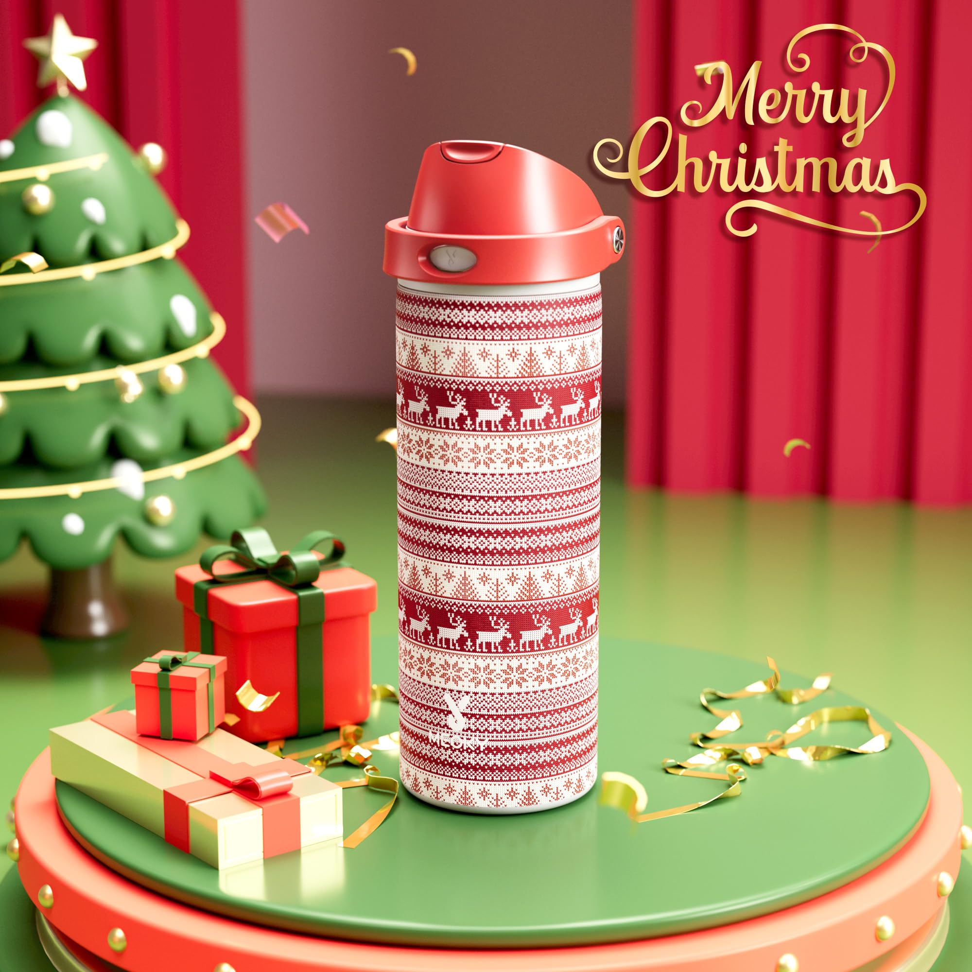 24 oz Insulated Water Bottle for Christmas: Meoky Stainless Steel Water Bottle with Straw and Spout Lid - Leak Proof, Cold for 2