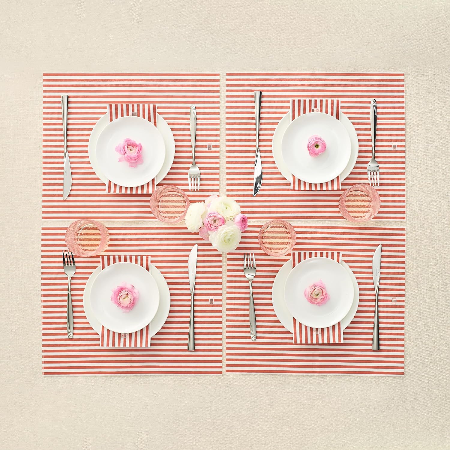 Tonal Striped Disposable Napkin Set in Stripe Red, 50 Pieces