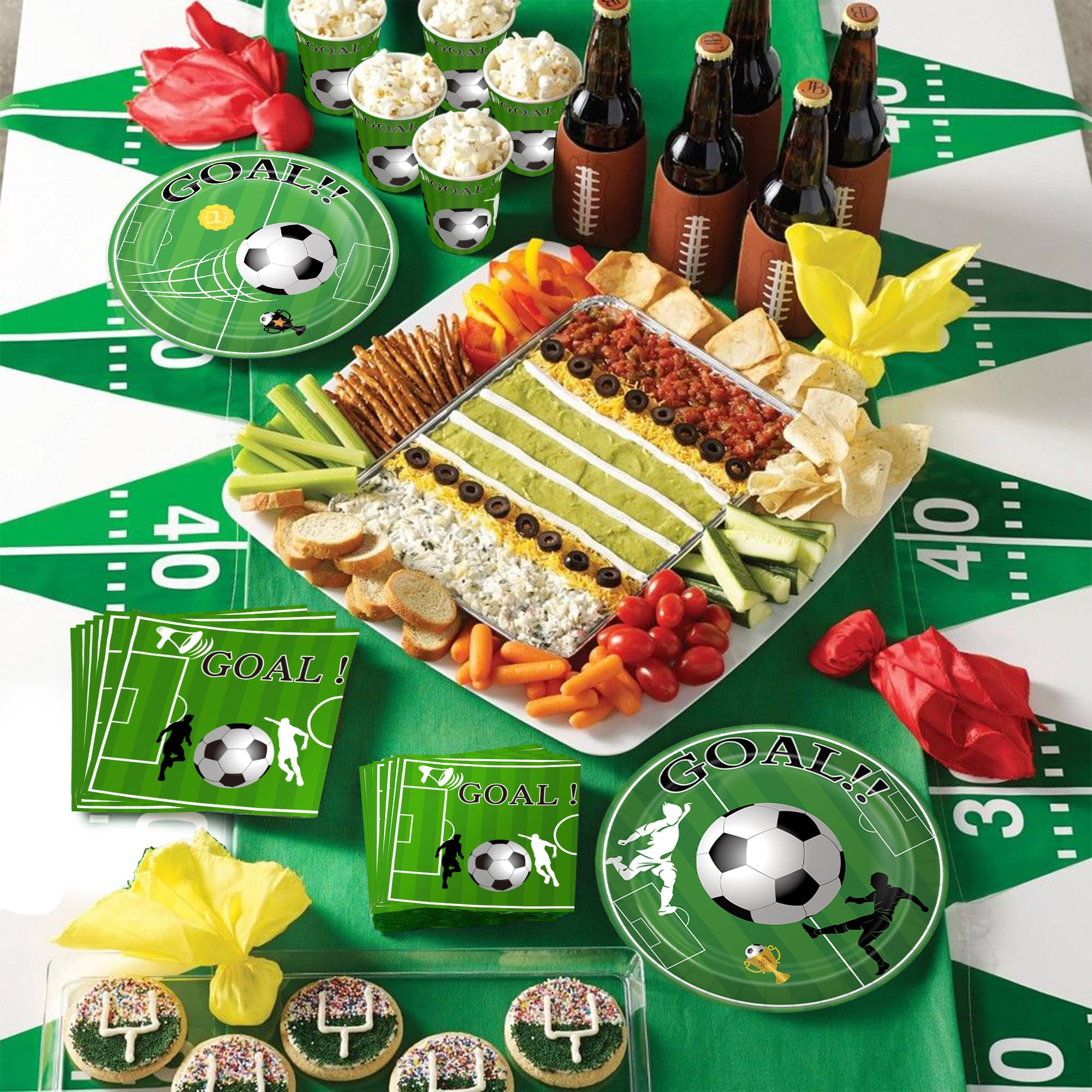 Sjjpdyy Soccer Party Decorations Soccer Party Supplies Tableware Set Includes Banner, Plates, Cups, Napkins, Tablecloth For Boys