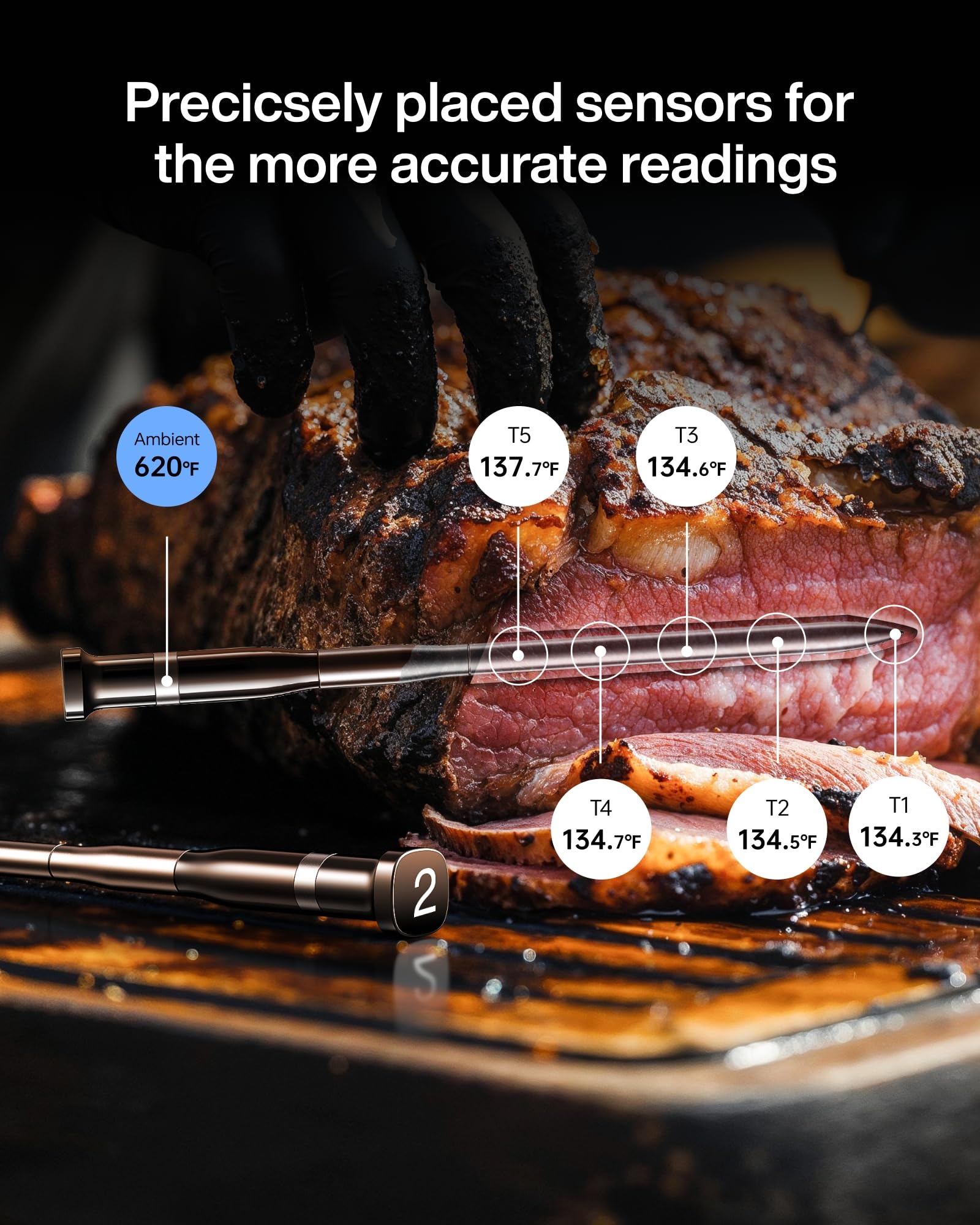 Typhur Sync Smart Wireless Meat Thermometer | 2 Probes | 6 Sensors | Bluetooth 5.4 And Unlimited Wifi Monitoring | Improved Stab