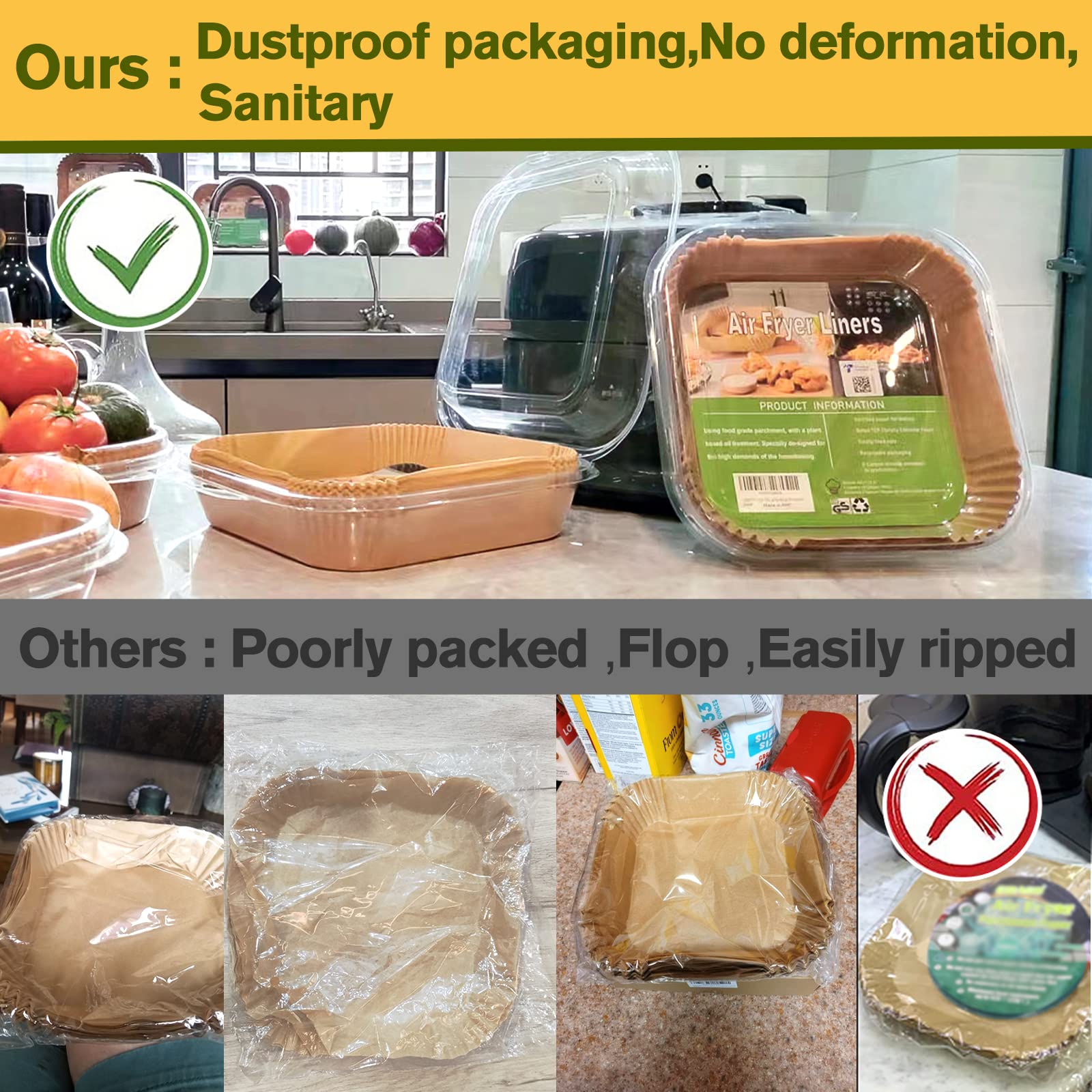 mutvle Large Air Fryer Disposable Paper Liners, 9'' Square, 125 Pcs, Oil-proof & Water-proof Parchment Paper for 5-8QT Air Fryers