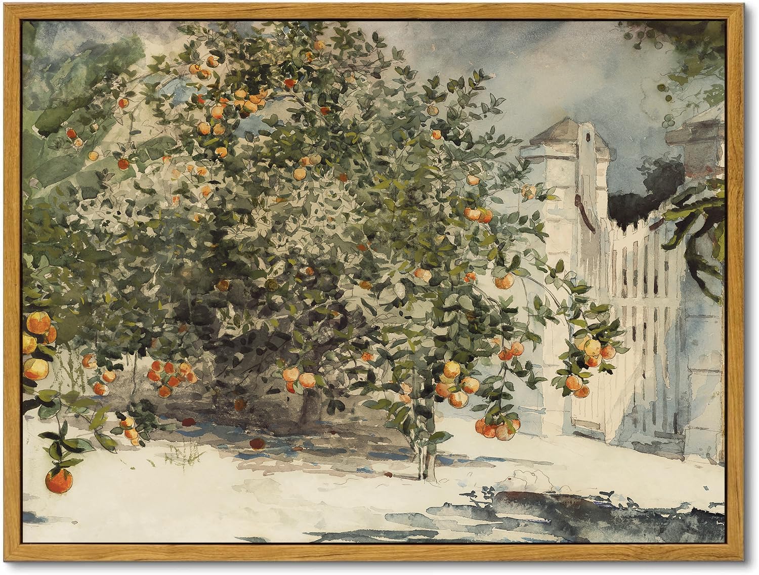 Kbkbart Framed Vintage Wall Art Kitchen Decor, Farmhouse Kitchen Wall Art Prints Orange Tree Vintage Watercolor Oil Painting, Ru