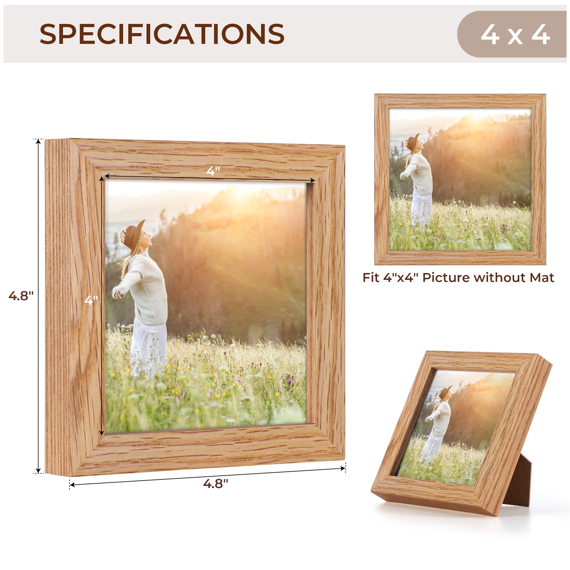 Picture Frame, Rustic Oak Wood Picture Frames with Mat & Real Glass, Oak Poster Frame, Photo Frames for Wall and Tabletop Displa