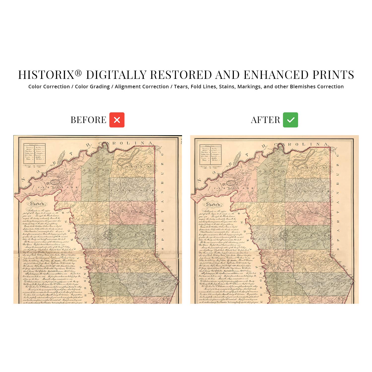 Historix Vintage 1882 Map Of Greenville County South Carolina - 24 X 36 Inch Vintage Map Of Greenville Sc Wall Art - Shows Names