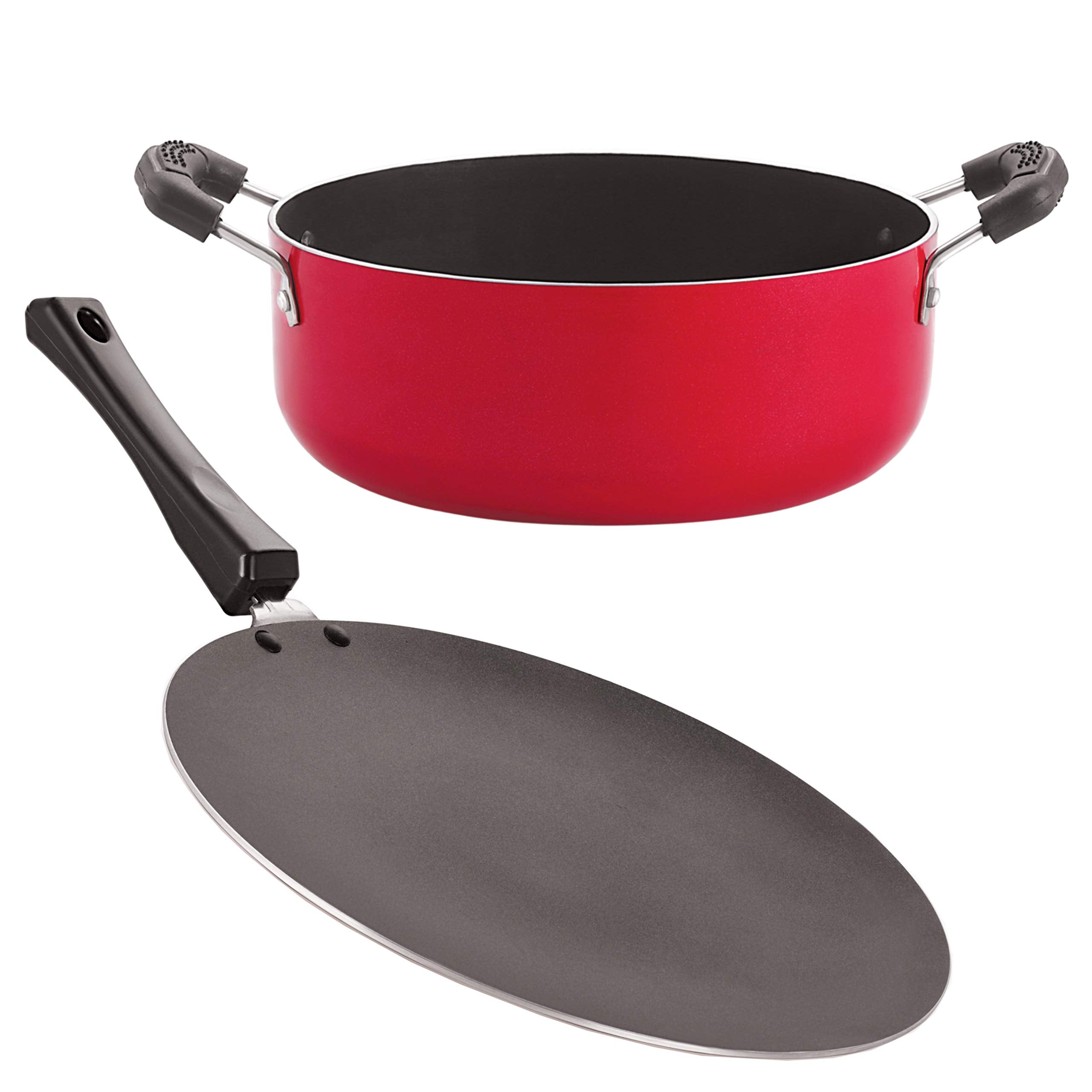 Nirlon NonStick Aluminium Cookware Set, 4Pieces, Red & Black (Ct11_Cs24)
