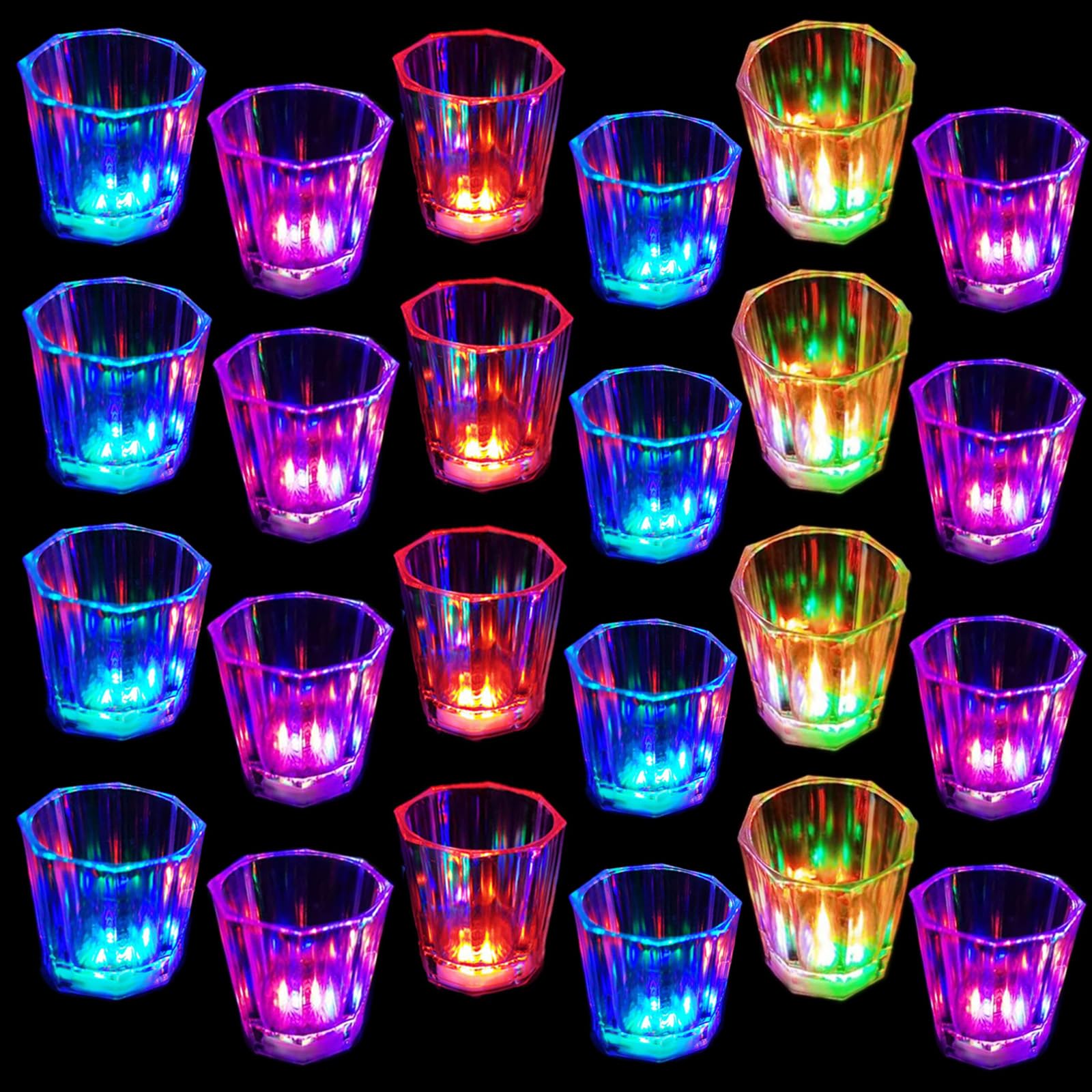 24 PCS Light Up Shot Glasses for Adults Guests Kids Glow in the Dark Birthday Led Shot Glass Glowing Party Cups for Night Club Christmas Halloween