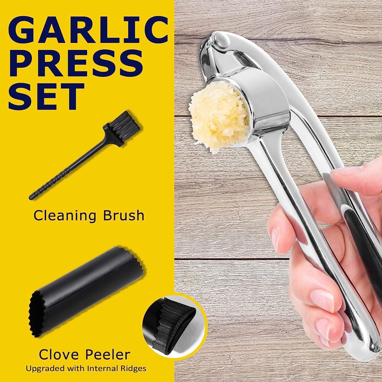 Premium Garlic Press Stainless Steel - Elevate Your Culinary Experience With Our Premium Garlic Mincer, Crusher & Peeler Set, Di