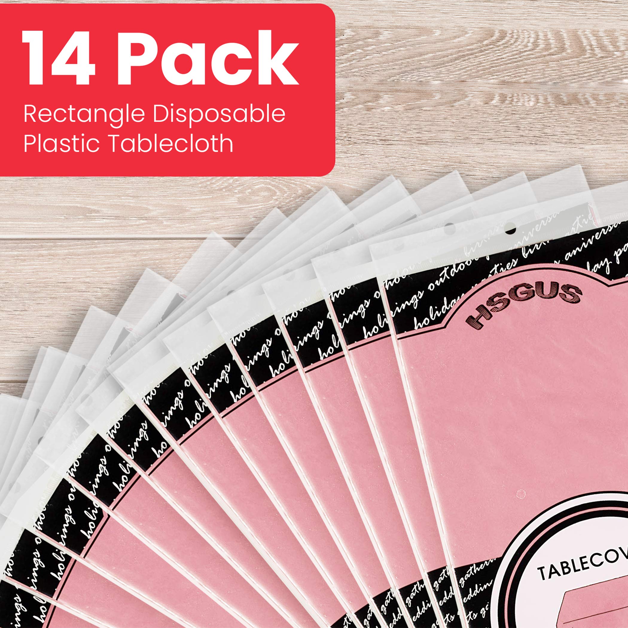 14 Pack Premium Pink Plastic Tablecloth - 54 X 108 In. Disposable Rectangle Plastic Table Cloth - Decorative Rectangle Table Cov