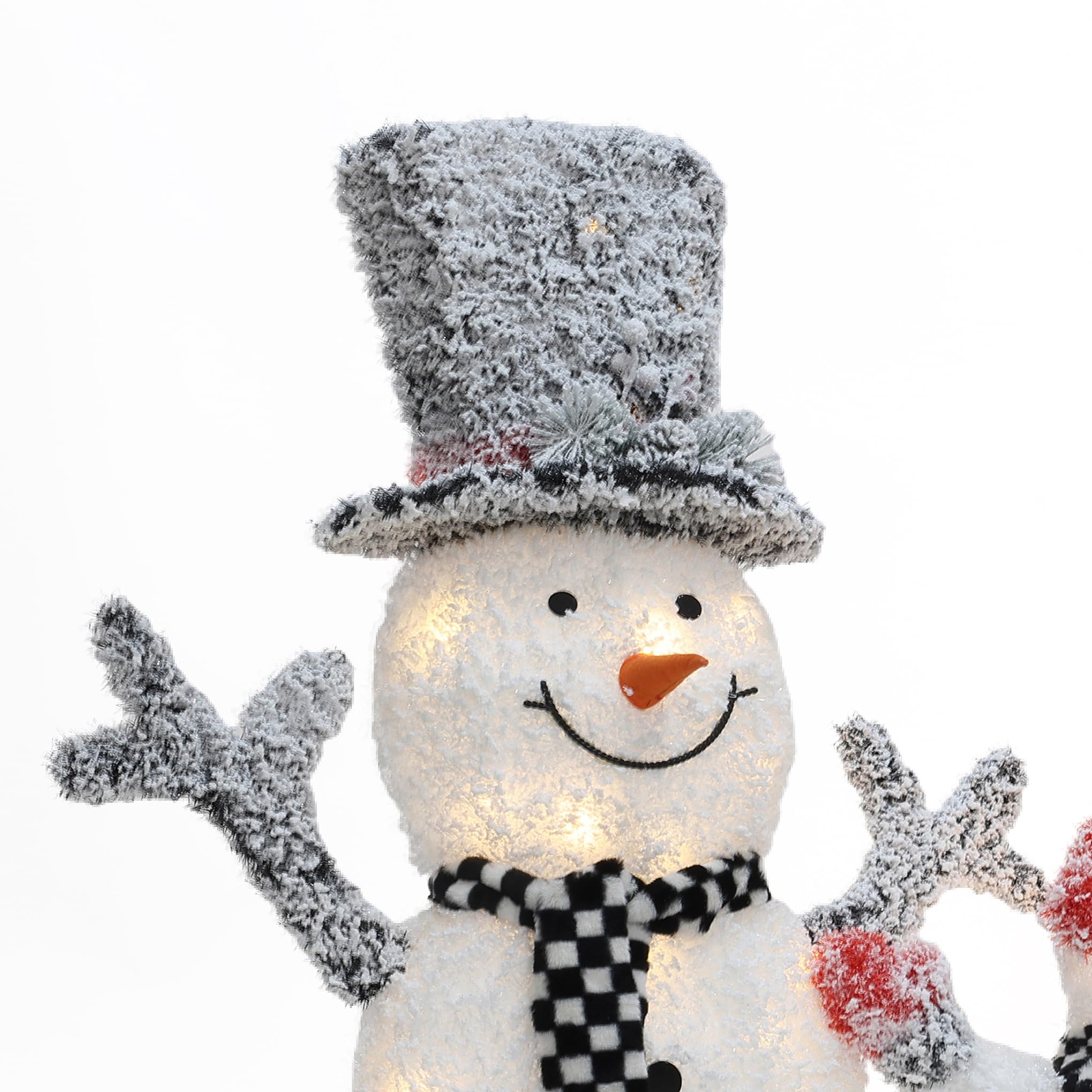 LuxenHome 3.5FT Lighted Snowman Family Outdoor Decorations, Prelit Frosted Snowman with Hat and Scarf, Illuminated Christmas Dec