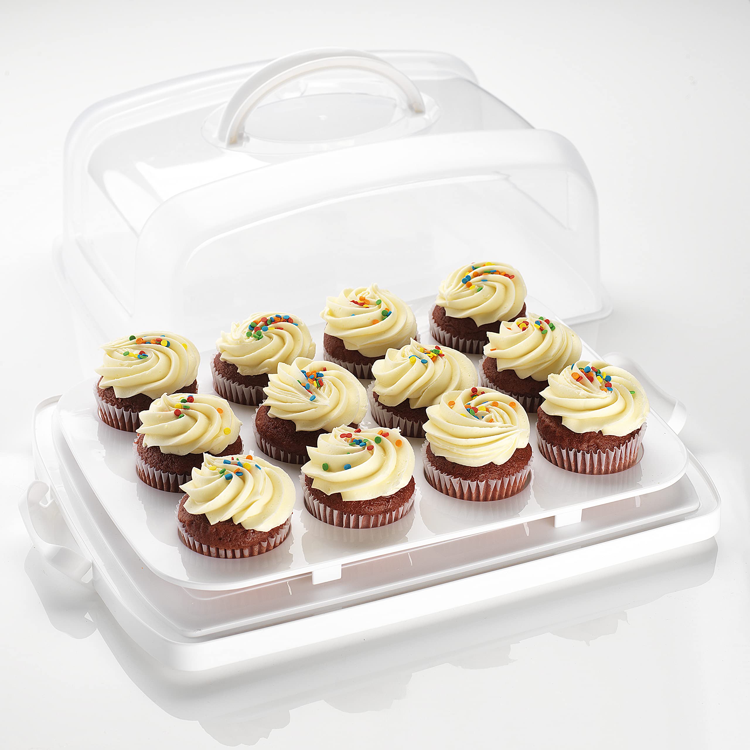 Mosjos 2In1 Cupcake Carrier And Cake Keeper With Lid, Cupcake Box To Fit 12, Sturdy, Bpa-Free Cupcake Holder With Two Secure Sid