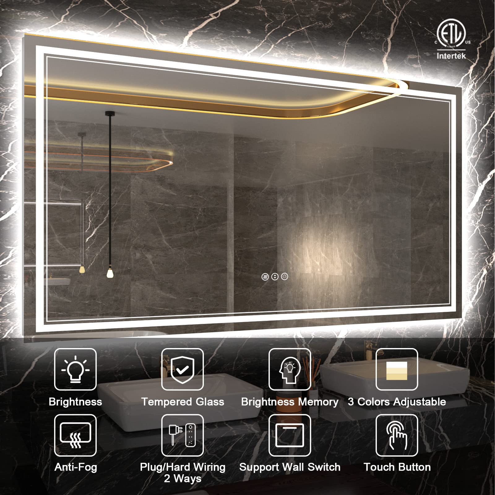 Istripmf 60 X 36 Inch Led Bathroom Mirror With Lights, Large Led Vanity Mirror,Backlit And Front Lighted Bathroom Mirror For Wal
