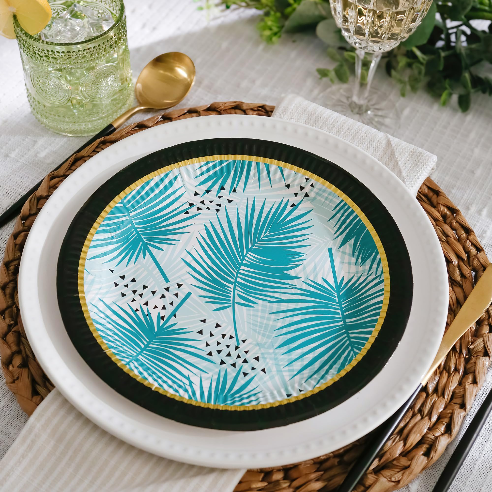 Kate Aspen 28323Na Tropical Chic Paper Plates (Set Of 32) Premium Decorative Paper Plates (350 Gsm Weight) | Party Supplies