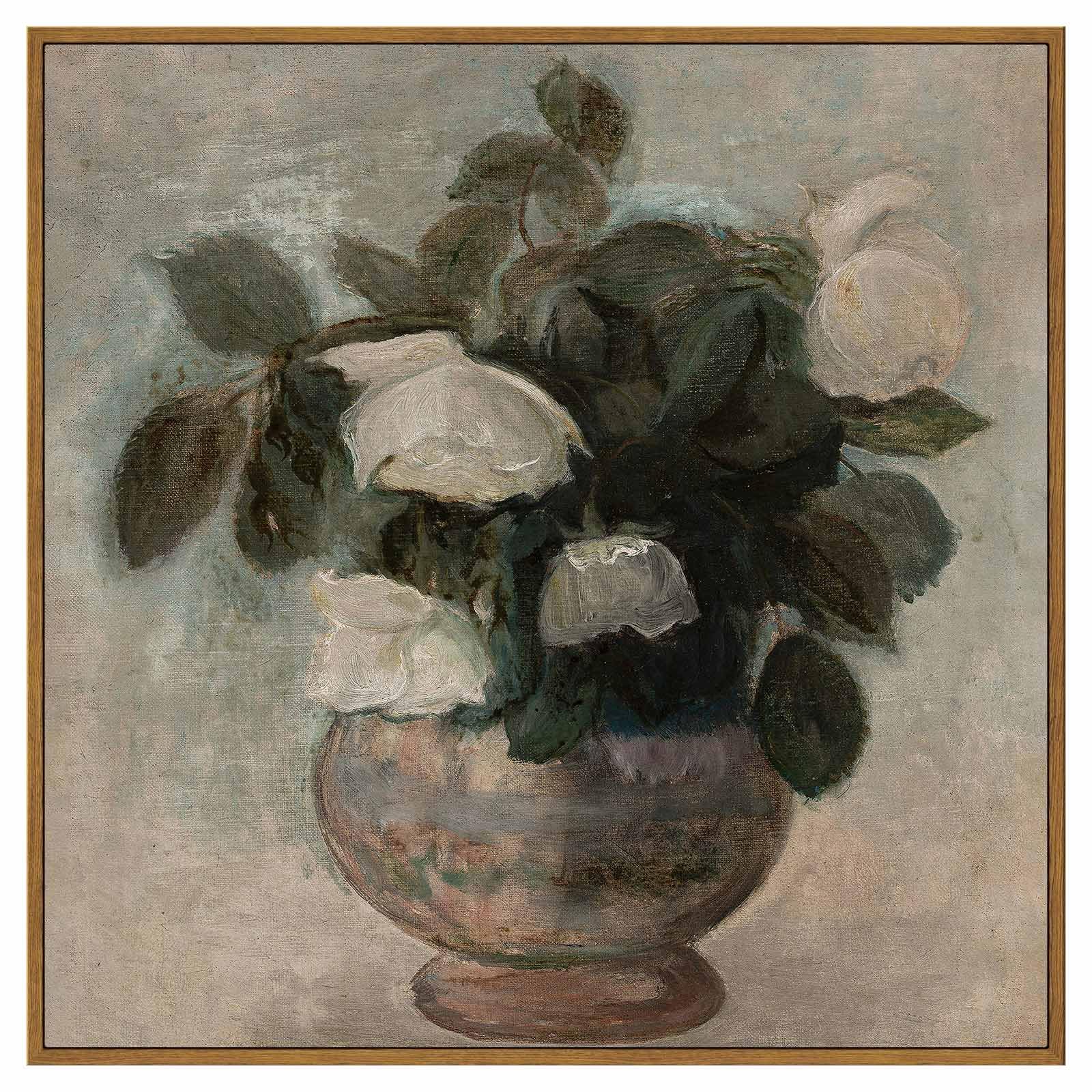 Insimsea Square Framed Canvas Wall Art, Flowers Decor Flowers In Vase Paintings Wall Art, Floral Pictures Wall Decor For Bedroom