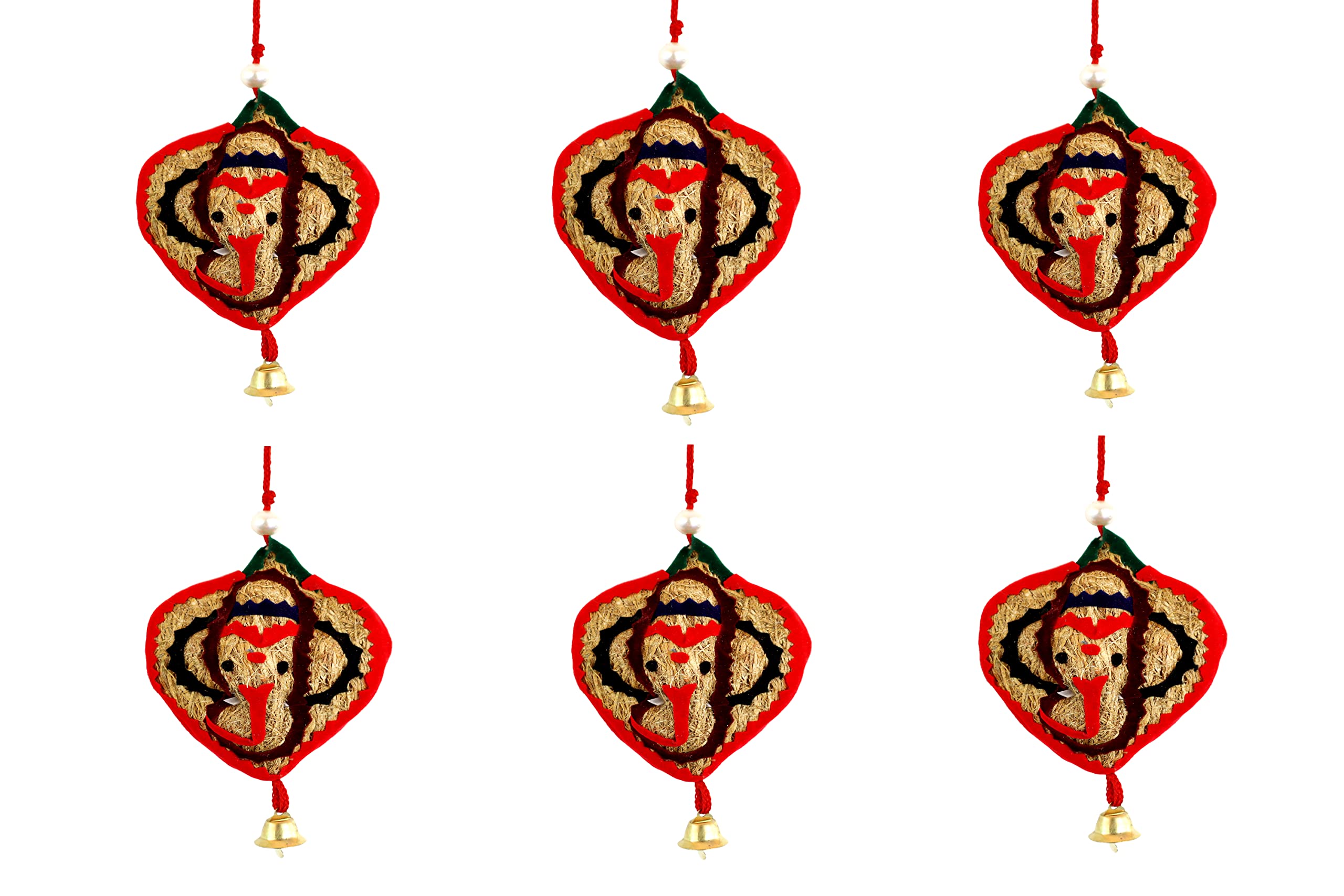 Usira Vetiver Leafe Hanging Ganesha Ji Pack Of 6,Ganpati Wall And Pooja Room Hanging And From Lavancha Root Sculpture Lord Ganes