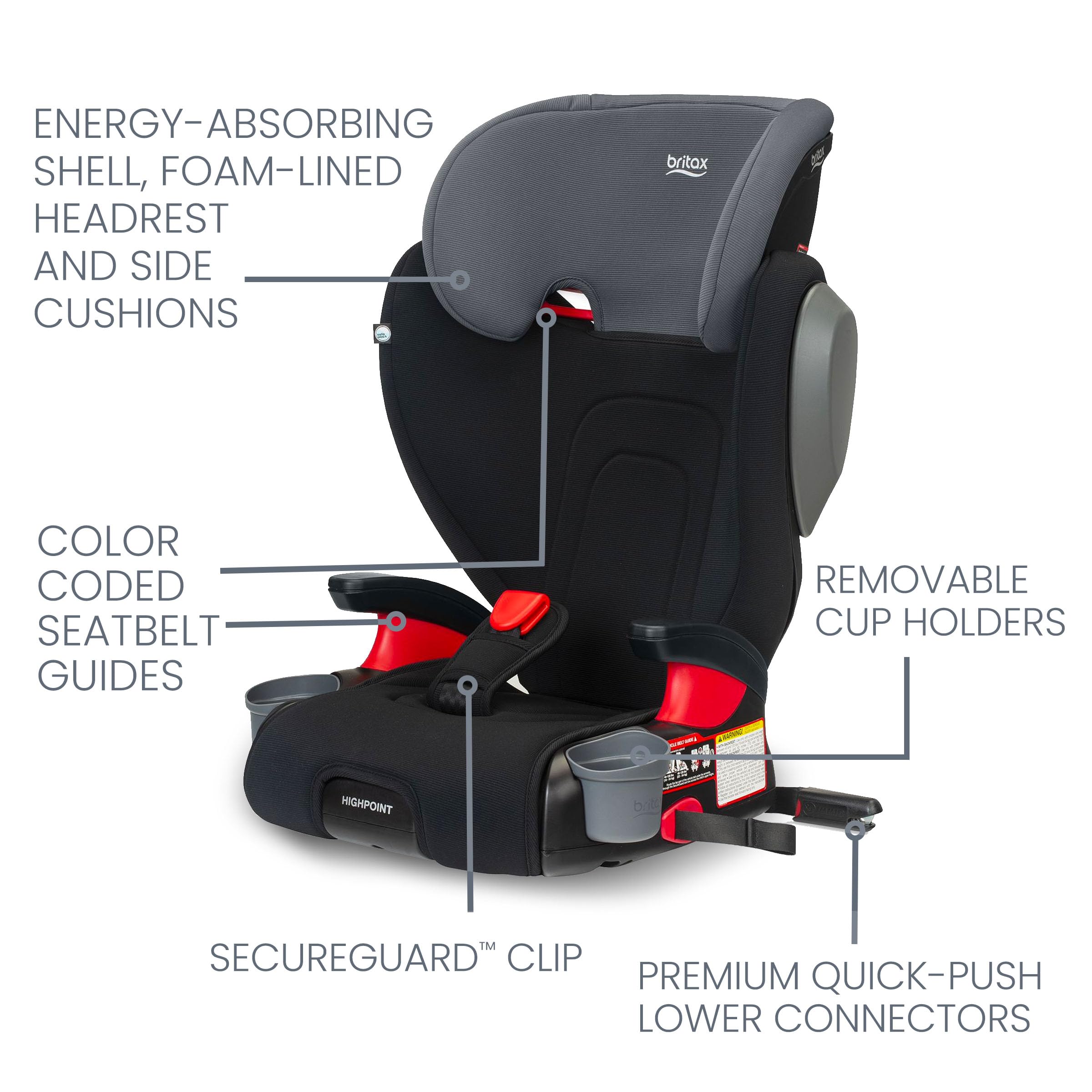 Britax Highpoint Backless Belt-Positioning Booster Seat, Safewash Black Ombre