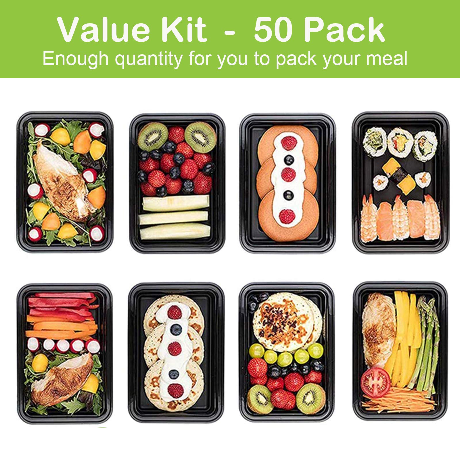 Aifusi 50 Pack Meal Prep Container, Disposable Lunch Box, Food Storage Washable Containers With Lids, Reusable Plastic Bento Box